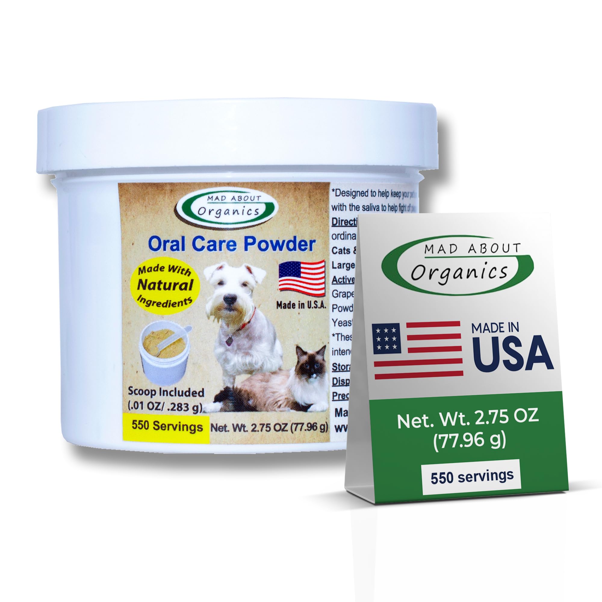Natural Dog & Cat Dental Powder - Tartar & Plaque Remover for Fresh Breath | Pet Teeth Cleaning Powder for Oral Hygiene | 550 Servings (77.96g) | Perfect for Daily Dental Care & Bad Breath Prevention