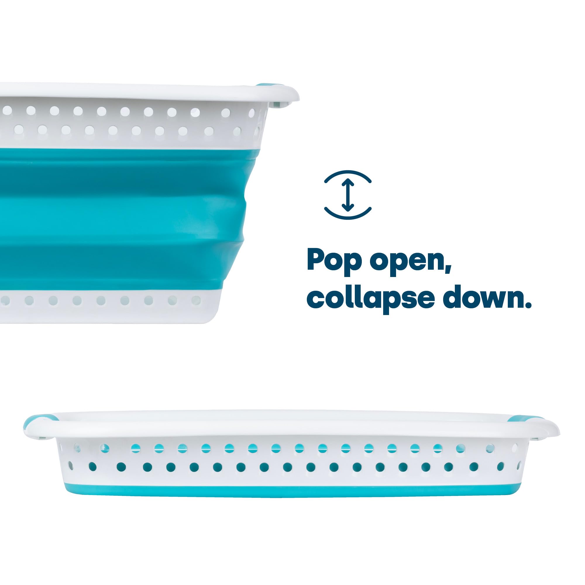 LIVIVO Collapsible Laundry Basket - 58L Large Capacity Foldable Washing Bin with Comfortable Handles - Space Saving Storage Solution for Laundry Room, Dorm, RV & Travel (Turquoise)