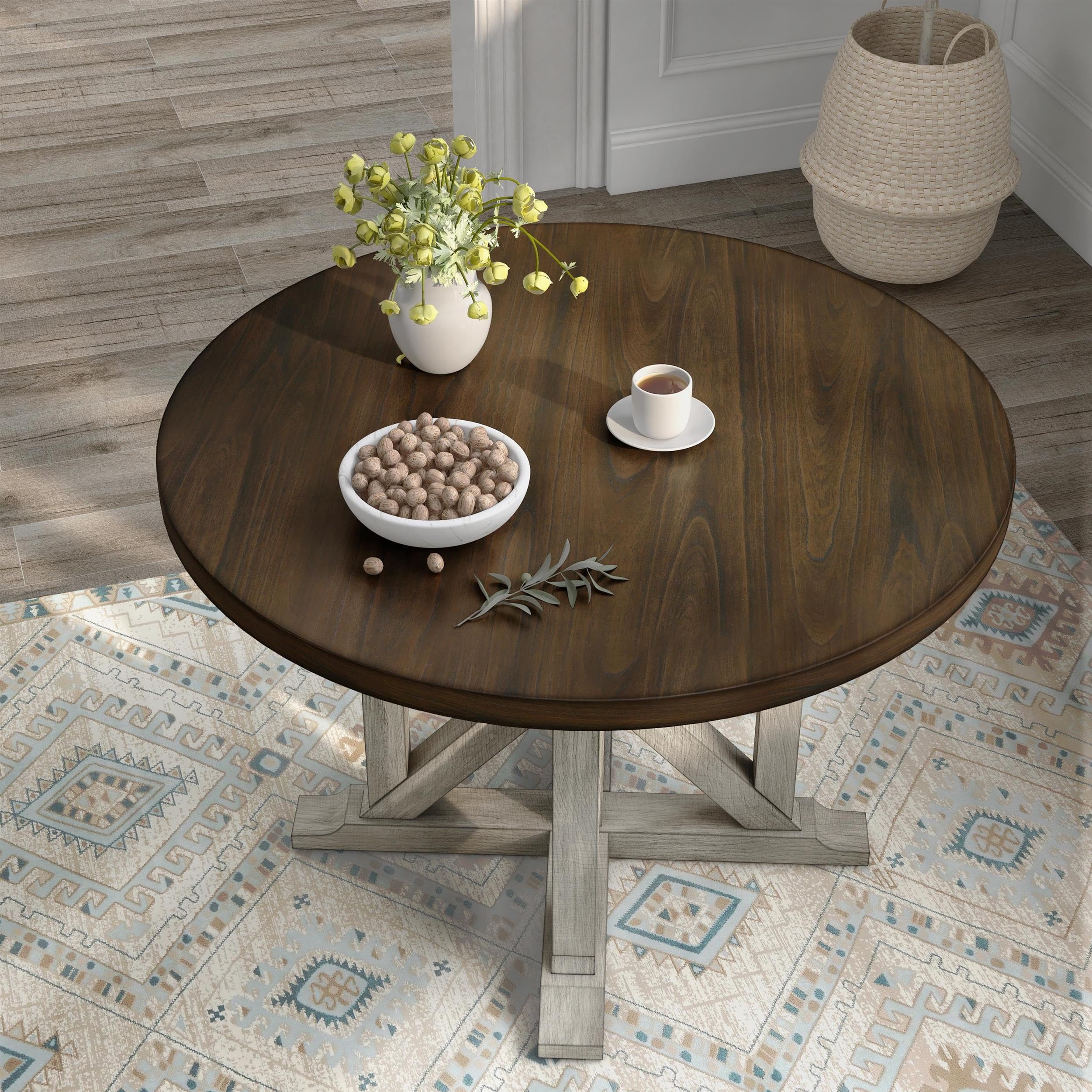 Furniture of America Kadda Farmhouse Wood Round Dining Table in Antique White - Rustic Kitchen Table for Family Gatherings & Dining Rooms