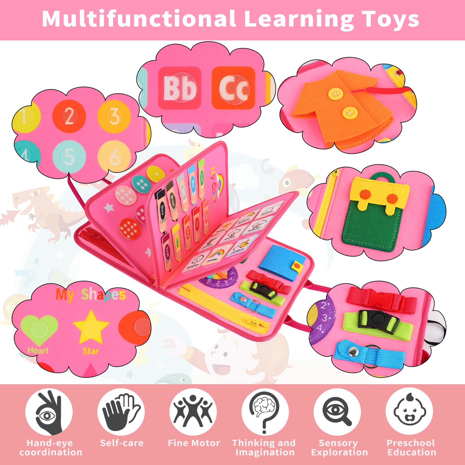 **Montessori Busy Board for Toddlers 1-4 Years Old - 7-in-1 Preschool Learning Toy with Life Skills - Perfect Travel & Car Ride Activity for Boys & Girls - Ideal Birthday Gift for 2 Year Olds (Great for Airplane, Road Trips & Quiet Play at Home)**