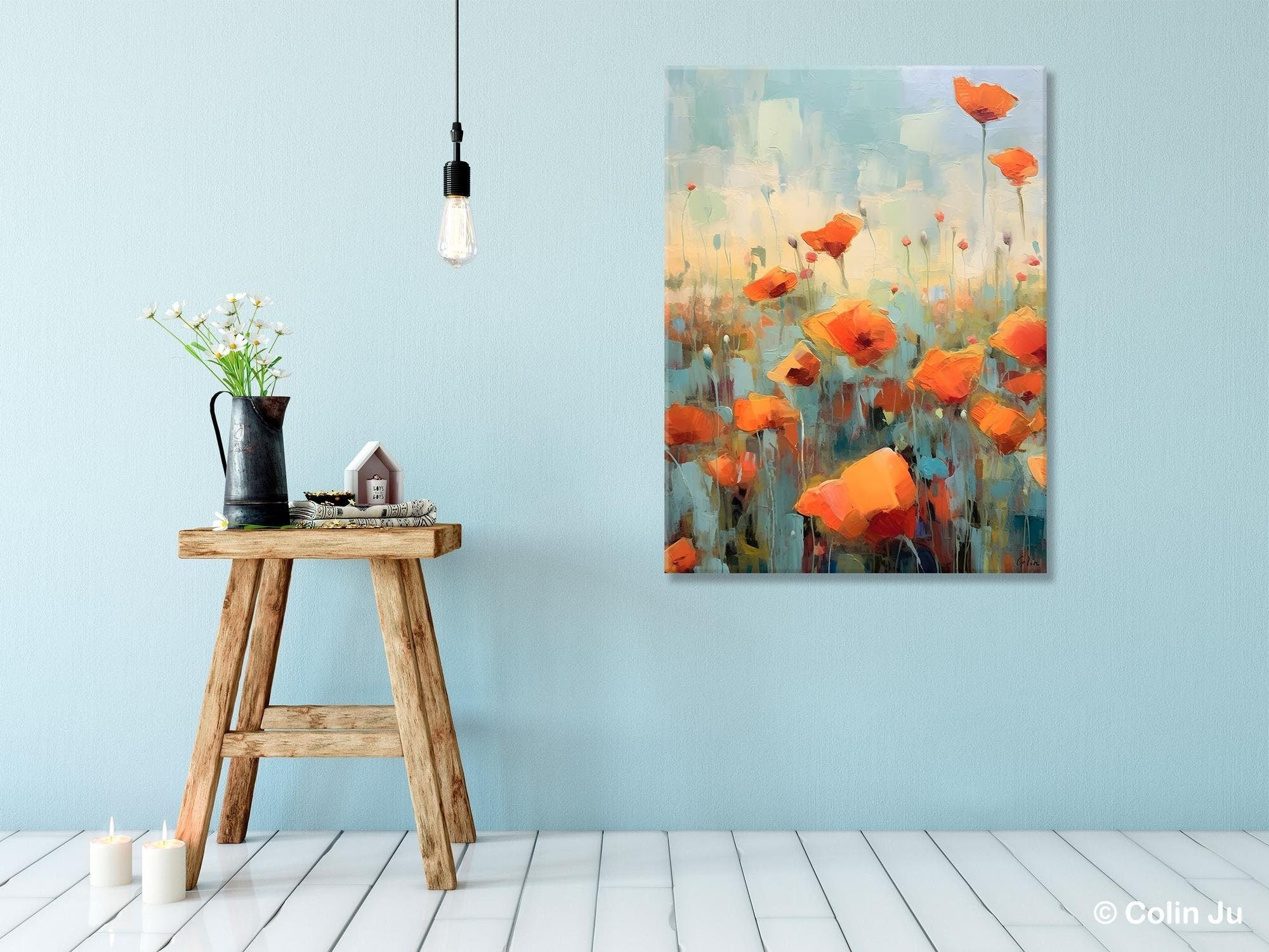 Hand Painted Flower Field Landscape Canvas Painting - Large Acrylic Wall Art for Bedroom Decor, Living Room & Office - Original Floral Artwork