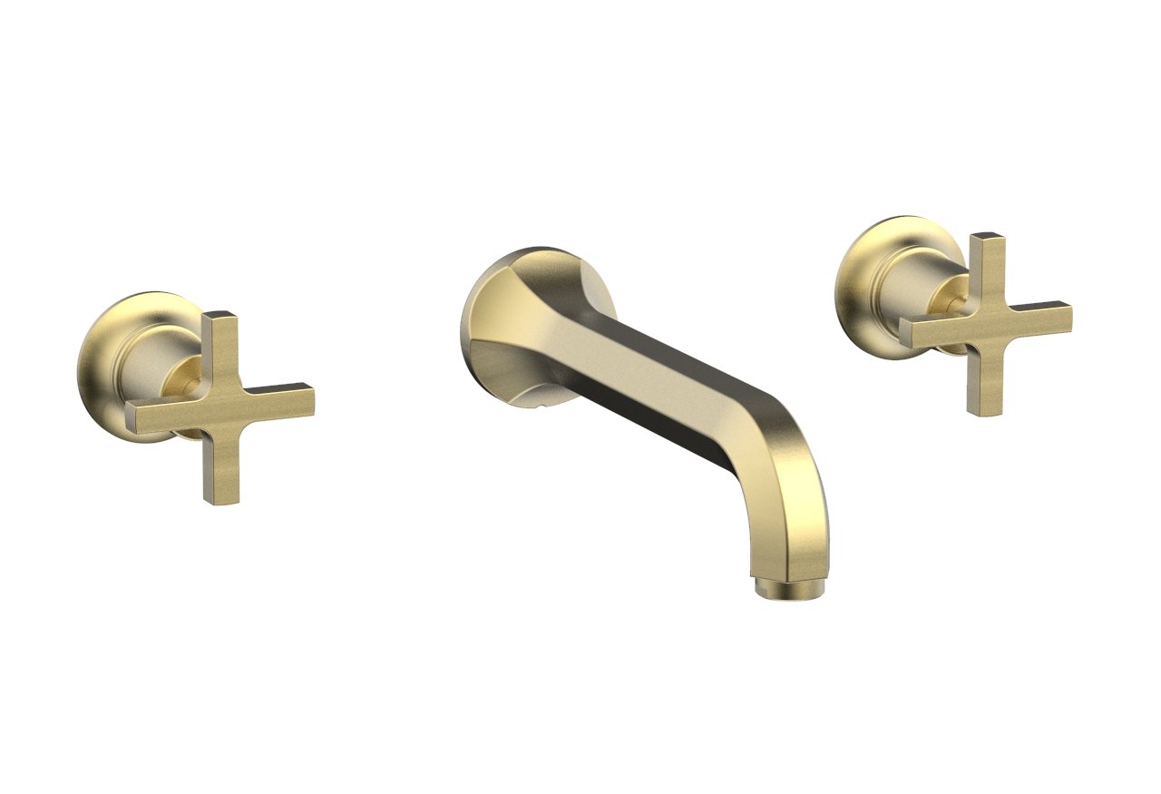 HEX MODERN Wall Mounted Lavatory Faucet Set with Cross Handles - Model 501 11 - Perfect for Bathroom Sink, Powder Room, and Guest Bath Installation