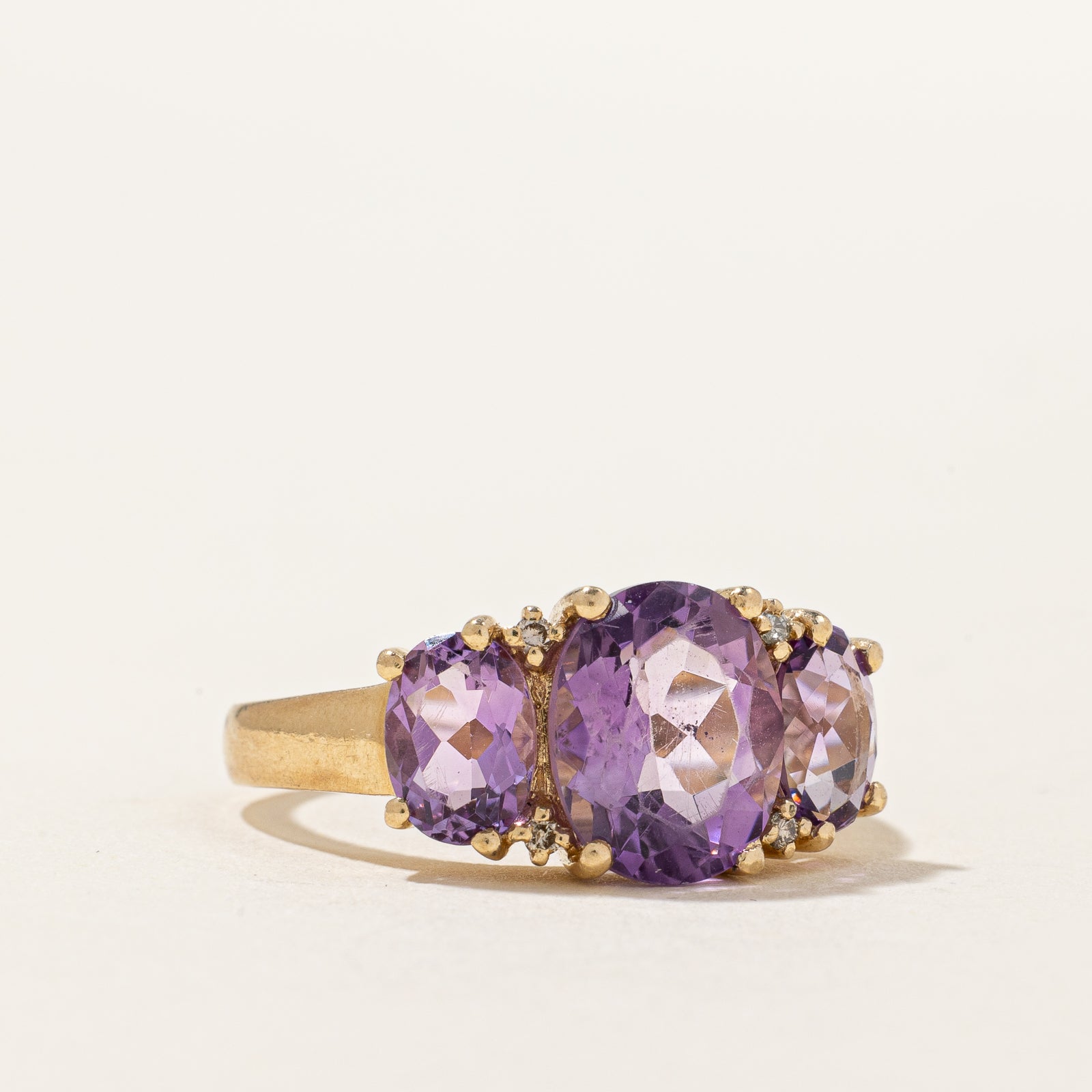 3.50ctw Three Stone Amethyst & Diamond Cocktail Ring - Size 9 | 0.02ctw Diamond Accents | Elegant Statement Jewelry for Evening Parties & Special Occasions