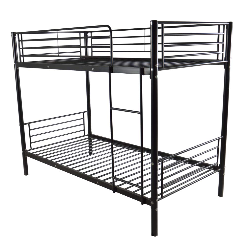 Sturdy Metal Bunk Bed with Ladder - Twin Size Kids Bunk Bed in Black | Space-Saving Iron Bed Frame for Children's Bedroom, Dorm Room or Guest Room