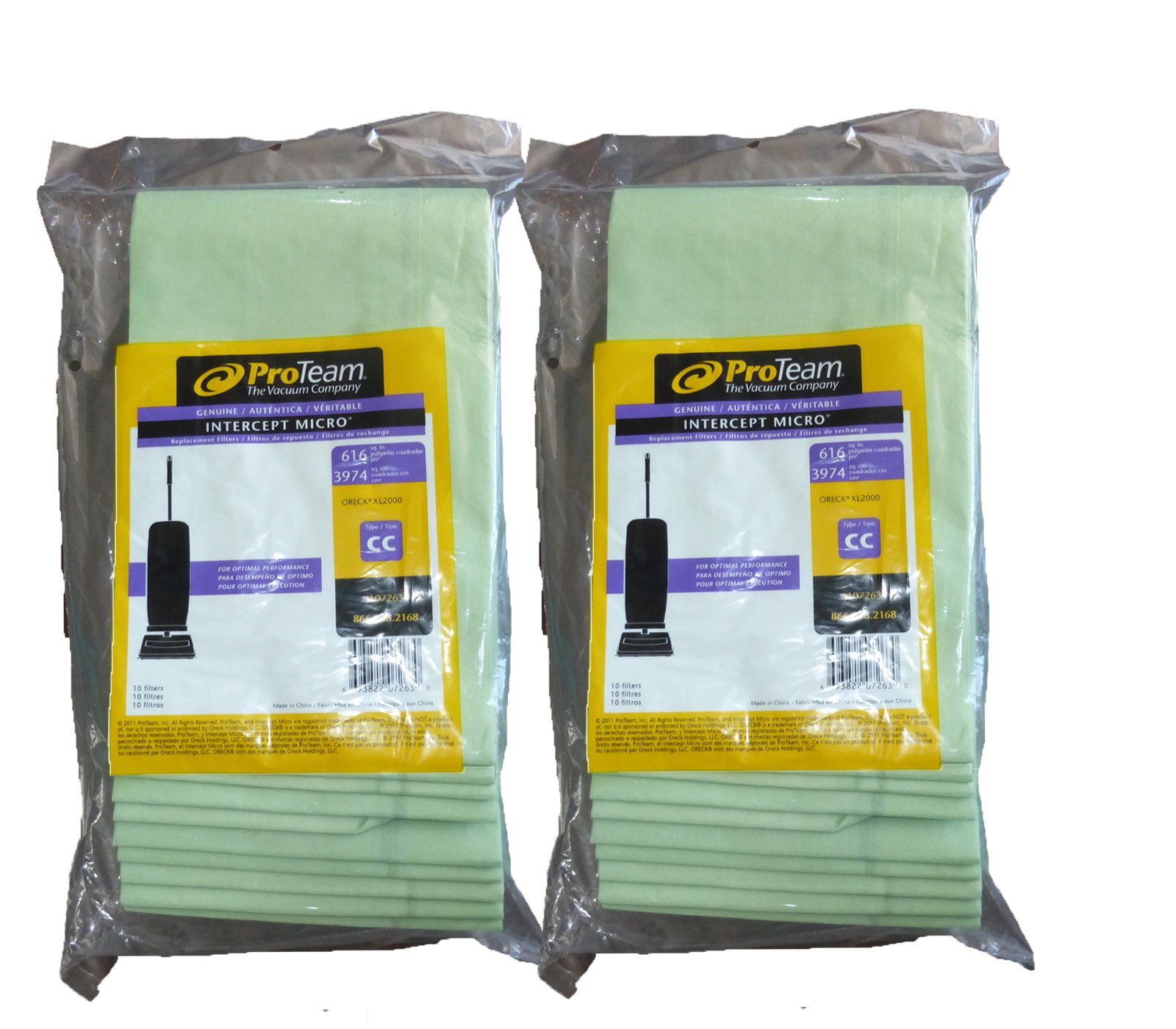 20 Proteam Type CC #107263 Vacuum Bags - Compatible Replacement for Oreck Type CC XL Micro Filtration | Ideal for Home Cleaning, Pet Hair Removal & Allergen Reduction