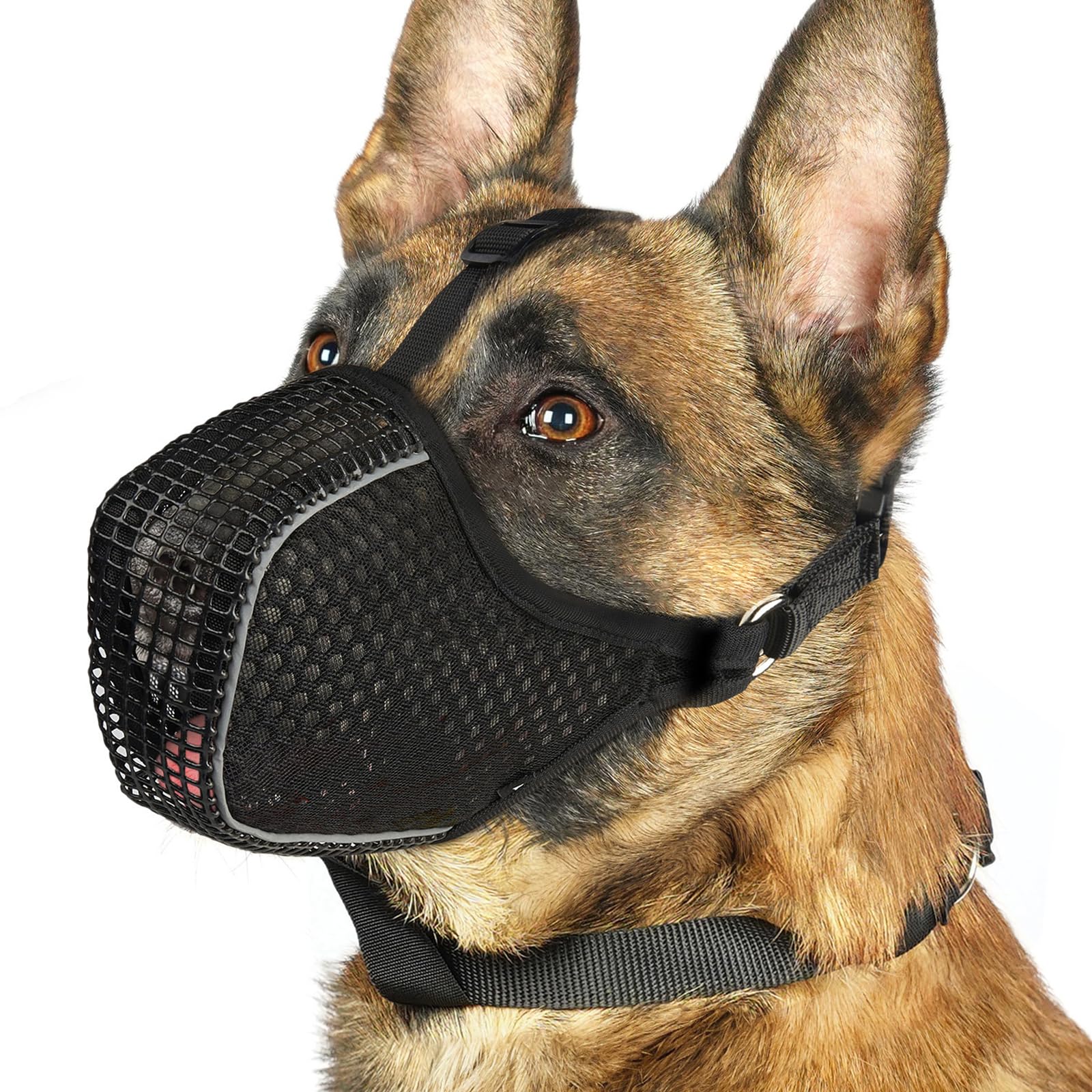 **Mayerzon Dog Muzzle – Breathable Mesh Muzzle for Small, Medium & Large Dogs – Reflective & Soft Anti-Biting Muzzle for Night Walks – Prevents Chewing & Scavenging – Allows Panting & Drinking – Perfect for Training, Grooming & Outdoor Adventures**