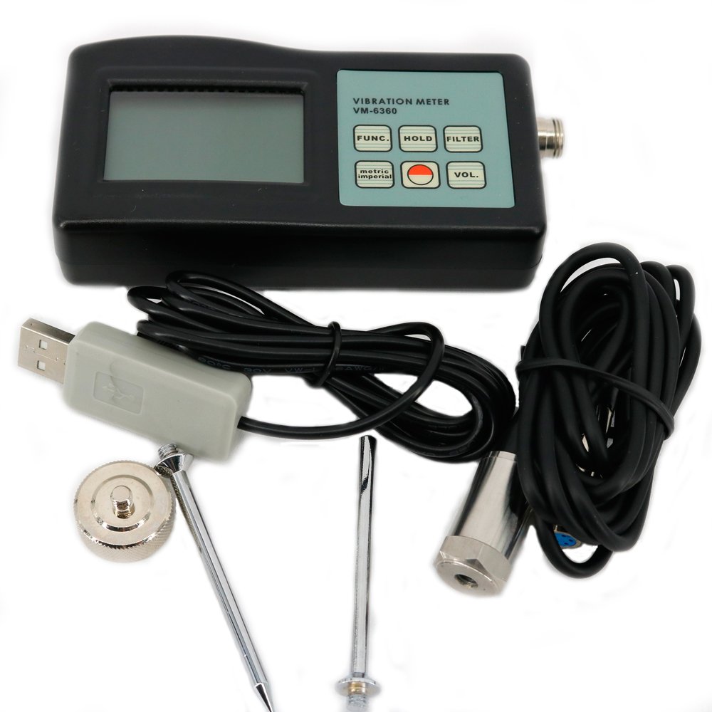 VM-6360 Digital Vibration Meter Tester - Professional Vibrometer Gauge with RS232 Software & USB Cable for Industrial Machinery Monitoring, HVAC System Maintenance, and Equipment Vibration Analysis