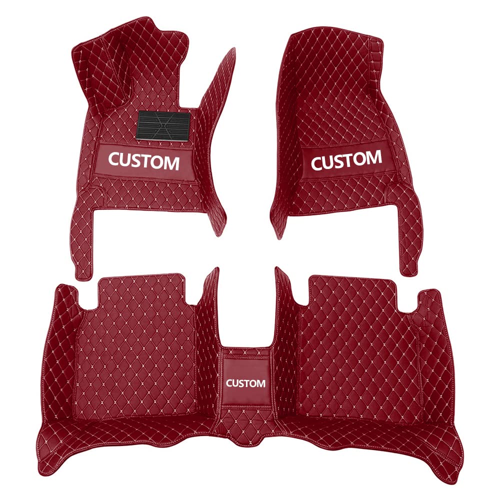 Custom Car Floor Mats for Ford Bronco, Fiesta, Focus, Fusion, Taurus - Luxury Leather All-Weather Waterproof Full Coverage Liners (Wine Red) - Perfect for Daily Commute, Road Trips & Off-Road Adventures