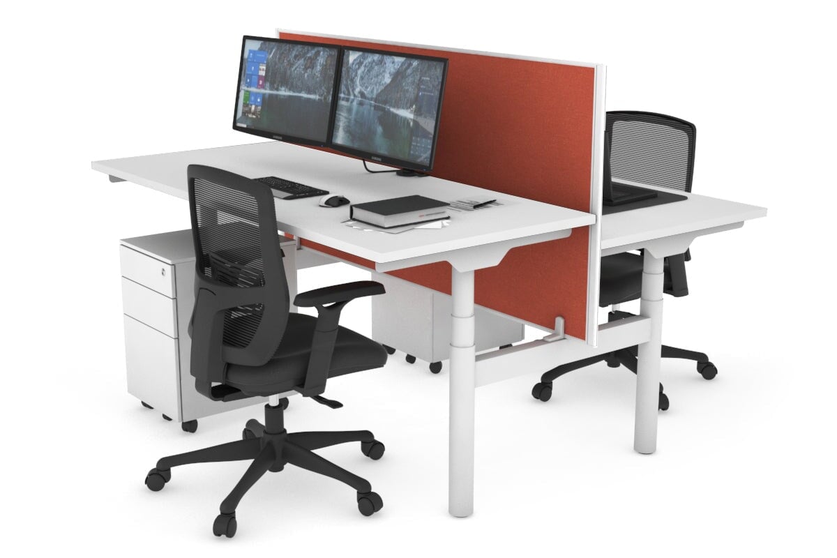 Flexi Premium Height Adjustable 2-Person H Bench Workstation - White Frame [1400L x 700W] for Office & Home Workspace | Ergonomic Standing Desk Solution