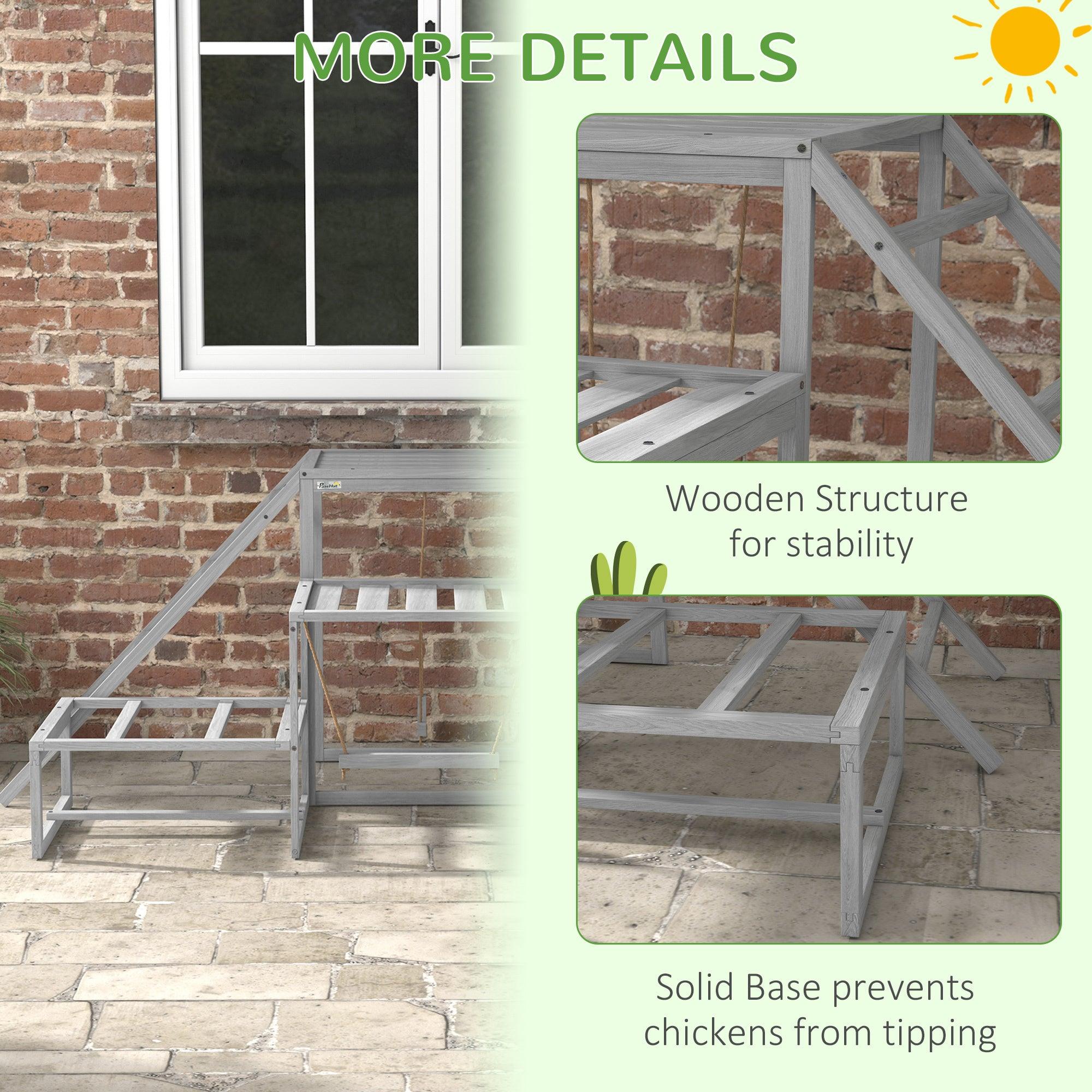 Chicken Swing Set for Coop - Poultry Toys with Wood Stand, Ladder & Platforms - Chicken Coop Accessories for 10-15 Chickens (Gray) - Perfect for Backyard Chicken Runs & Poultry Enrichment Activities