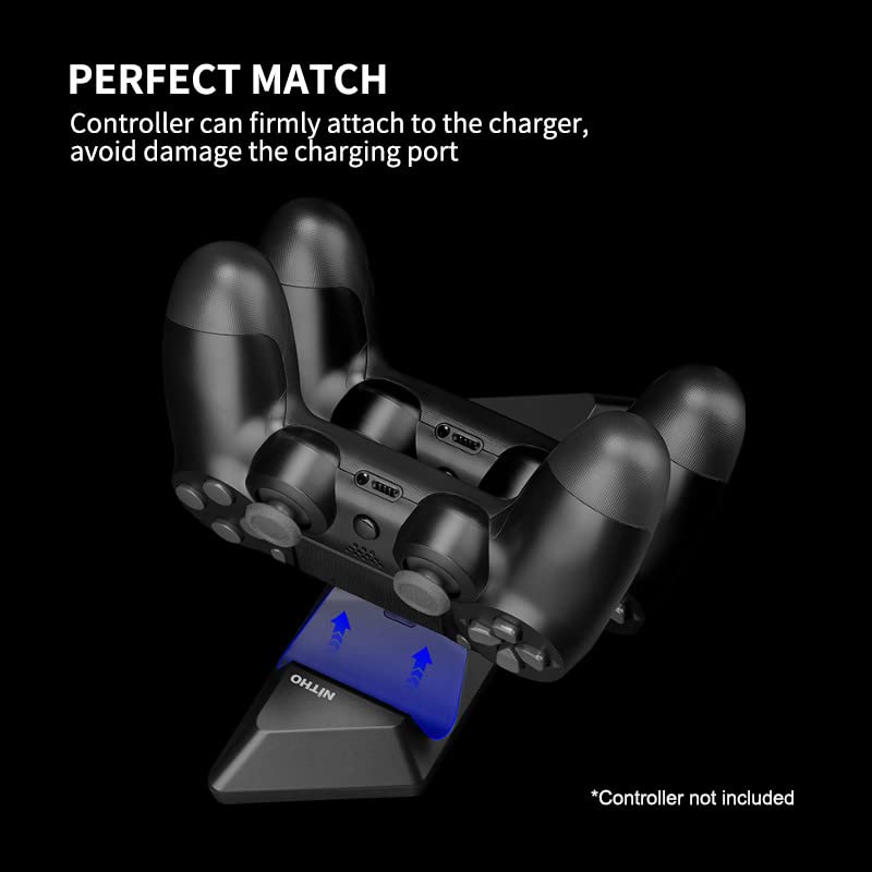 NiTHO PS4 Controller Charger Station - Dual USB Charging Dock for PlayStation 4/PS4 Slim/PS4 Pro Controllers | Fast Charging | Black | Perfect for Gaming Setup & Multiplayer Sessions