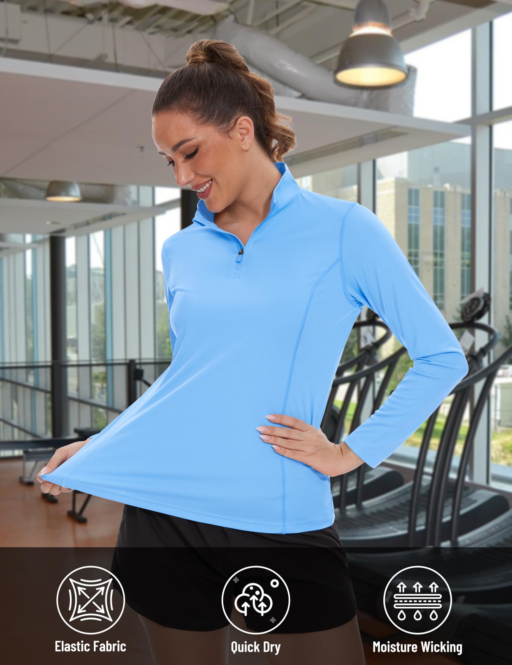 TACVASEN Women's UPF 50+ UV Protection Long Sleeve Quarter Zip Pullover - Lightweight Golf Shirt & Workout Top for Outdoor Activities, Hiking & Travel