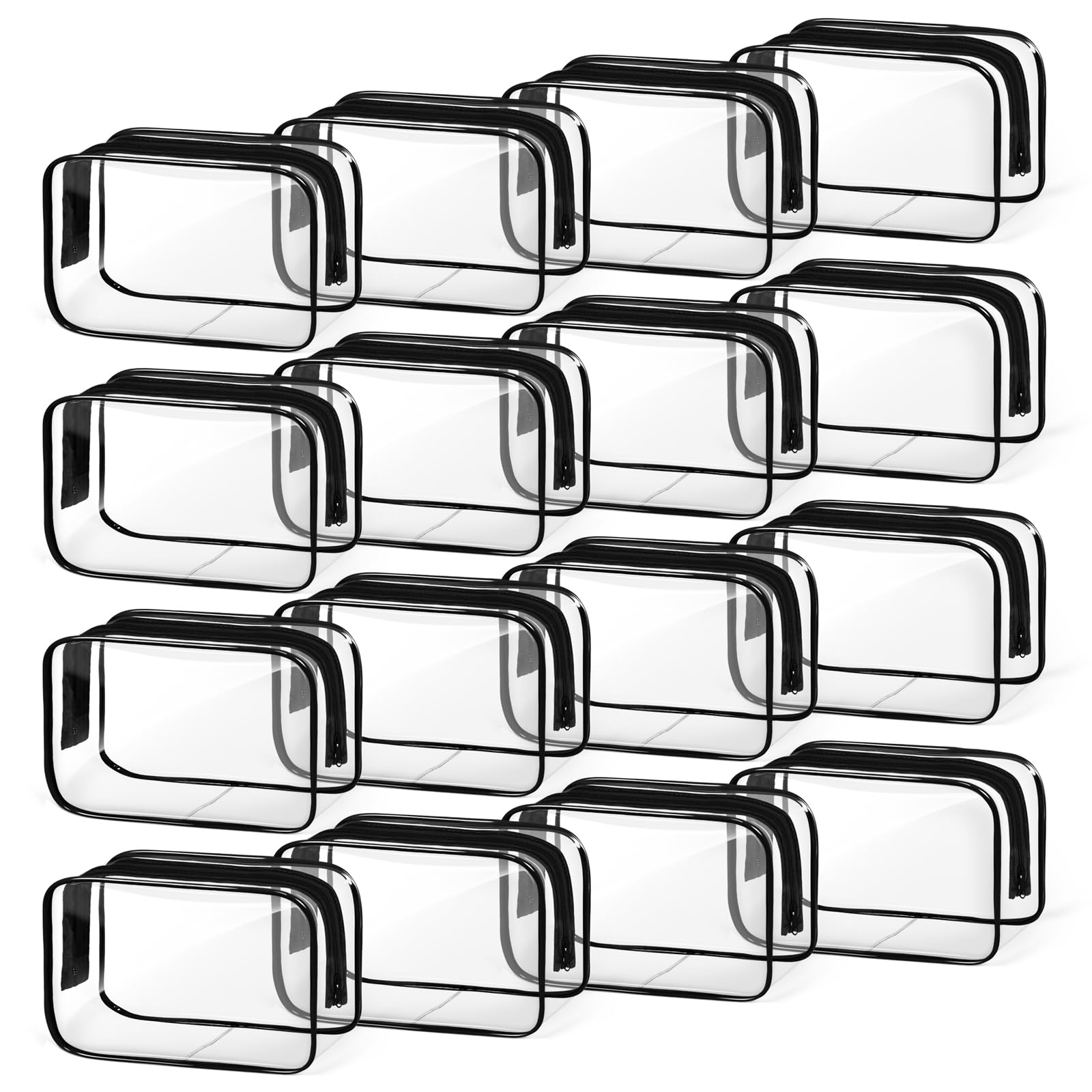 TISRATOK 16 PCS Clear Makeup Bag Set - Waterproof PVC Travel Toiletry Organizer for Cosmetics, Toys & Essentials - Small Black Storage Pouch for Women & Men - Perfect for Travel, Home & Office Organization