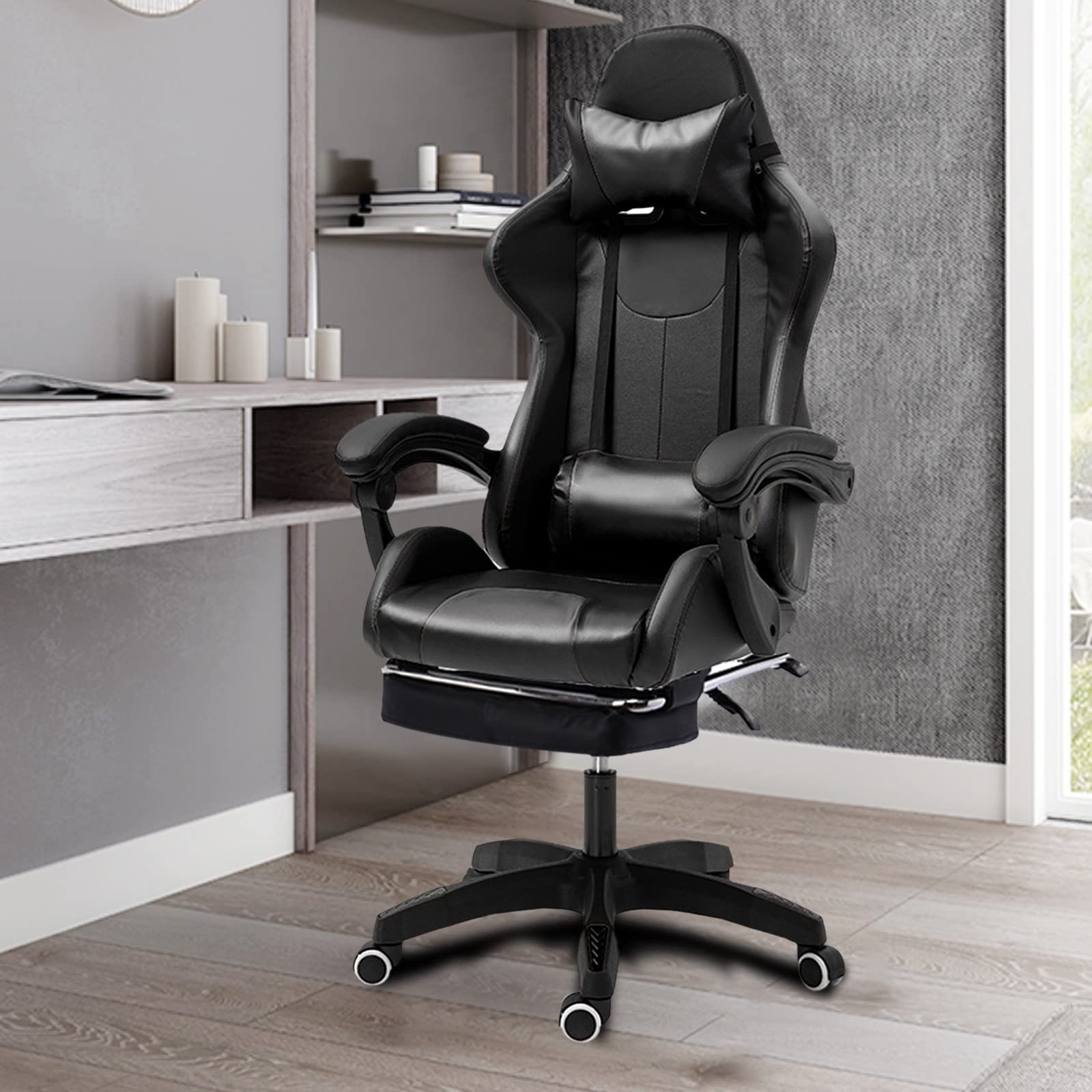 TOHOSP Ergonomic Gaming Chair with Adjustable Footrest & Reclining Backrest - PU Leather Office Chair for PC Gamers - Perfect for Esports, Streaming & Home Office Workstations