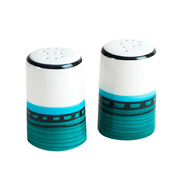 Vintage Carousel Pattern Salt and Pepper Shakers Set - Blue & Green Ceramic Shakers for Kitchen & Dining Table | Perfect for Home, Restaurant, and Gift Giving