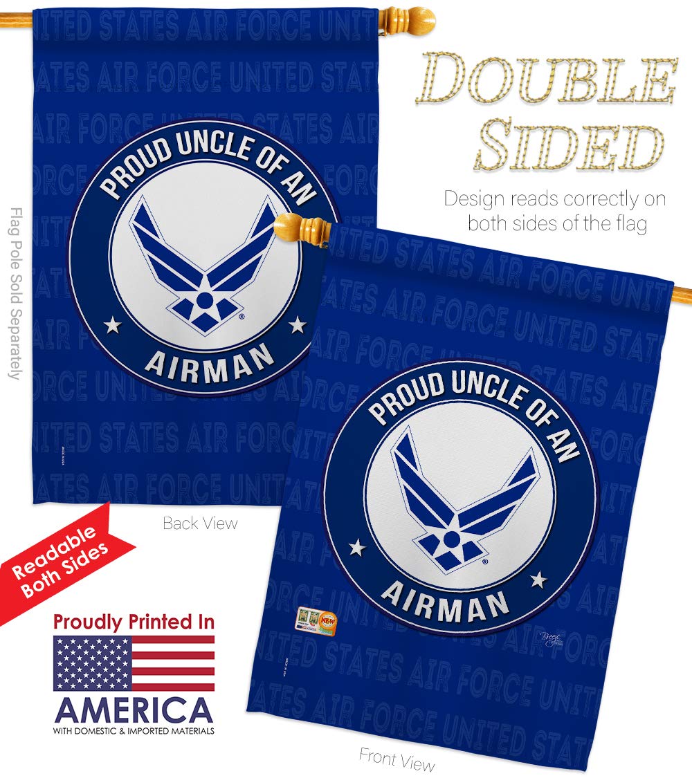 USAF Air Force Proud Uncle Airman Garden Flag Kit - Double-Sided 28x40 Inch Military Yard Banner for Veterans & Retirees - Made in USA | Perfect for Patriotic Home Decor, Armed Forces Celebrations & Military Appreciation Gifts