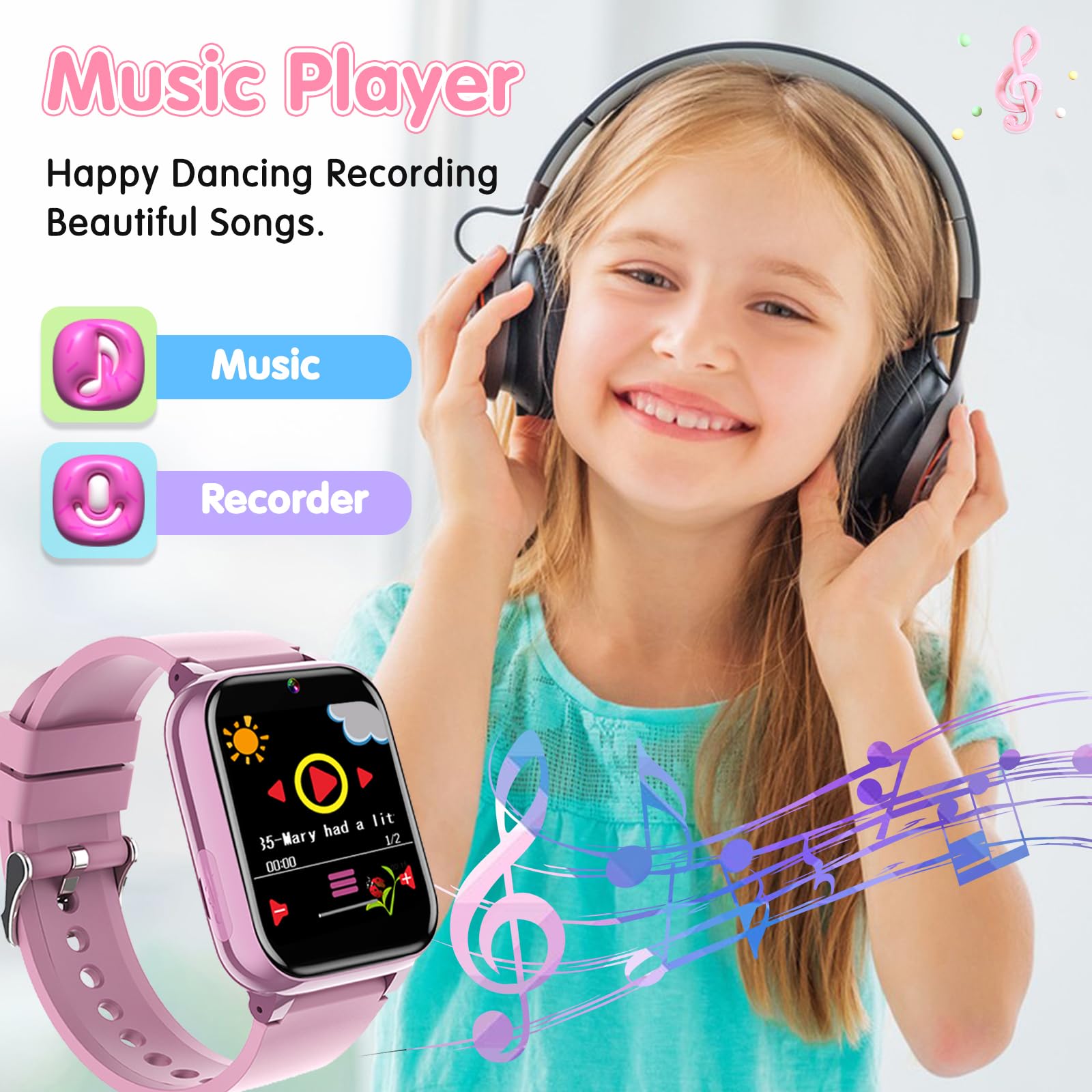 CLEYLISE Kids Smart Watch with 26 Games, HD Camera, Music Player & Pedometer - Waterproof GPS Tracker for Boys & Girls Ages 4-16 - Perfect Birthday Gift for Kids (Pink) - Ideal for Outdoor Play, Fitness Tracking & Parental Monitoring