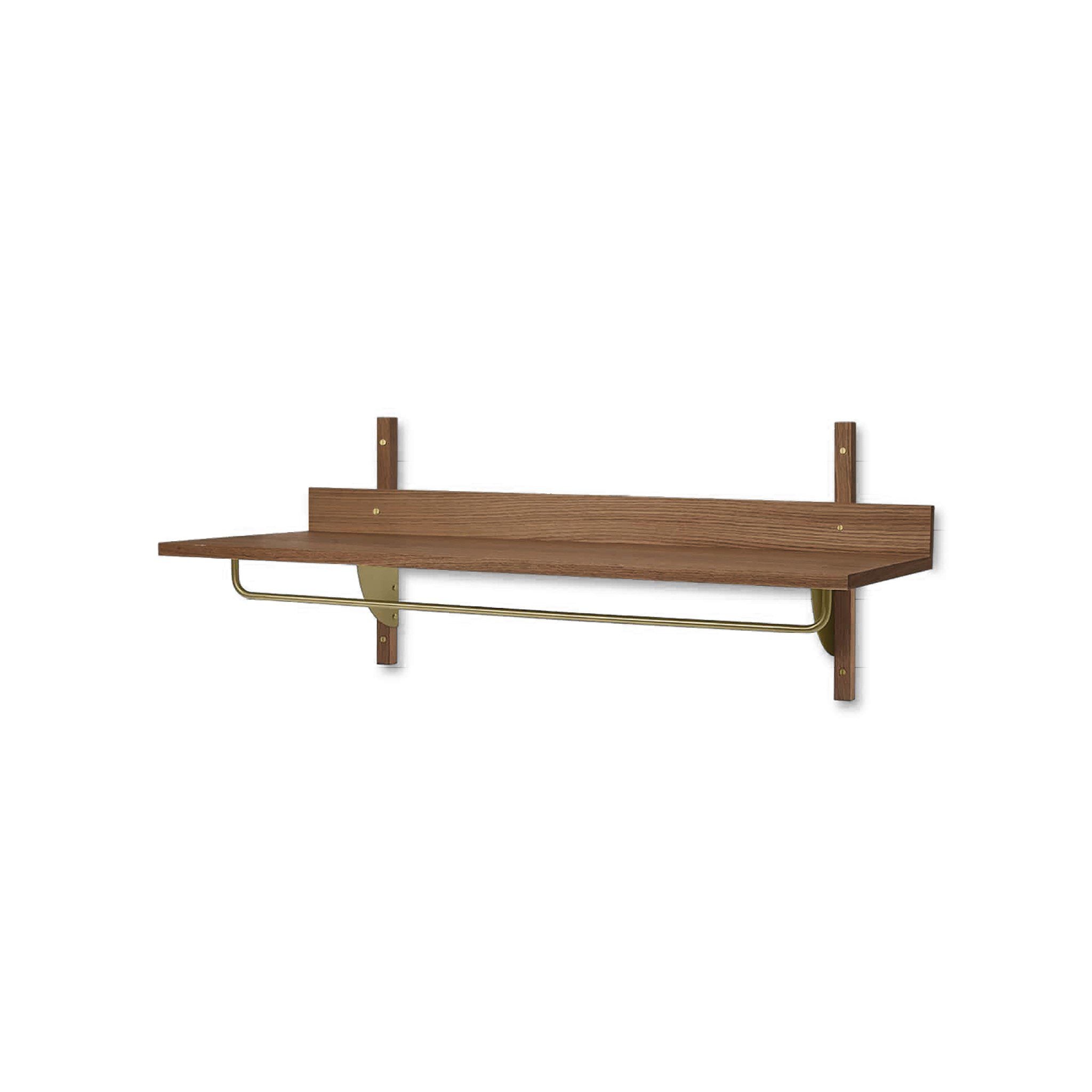 FERM LIVING Sector Rack Shelf - Smoked Oak & Brass Wall Shelf | Modern Wooden Floating Shelf for Living Room, Bedroom & Office Decor