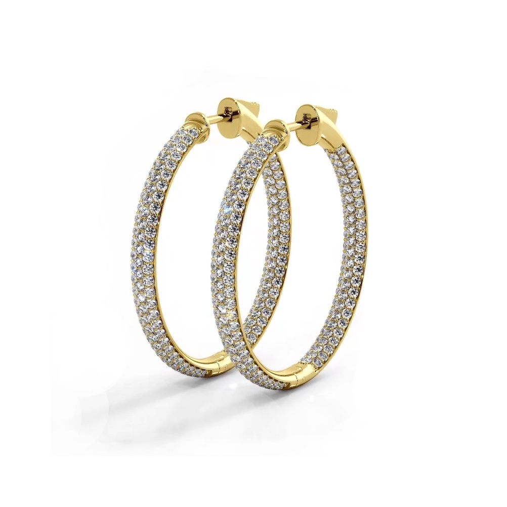 2.5 CTW Triple Row Inside Out Pave Diamond Hoop Earrings - Dome Style for Women - Elegant Wedding, Party & Evening Wear Jewelry