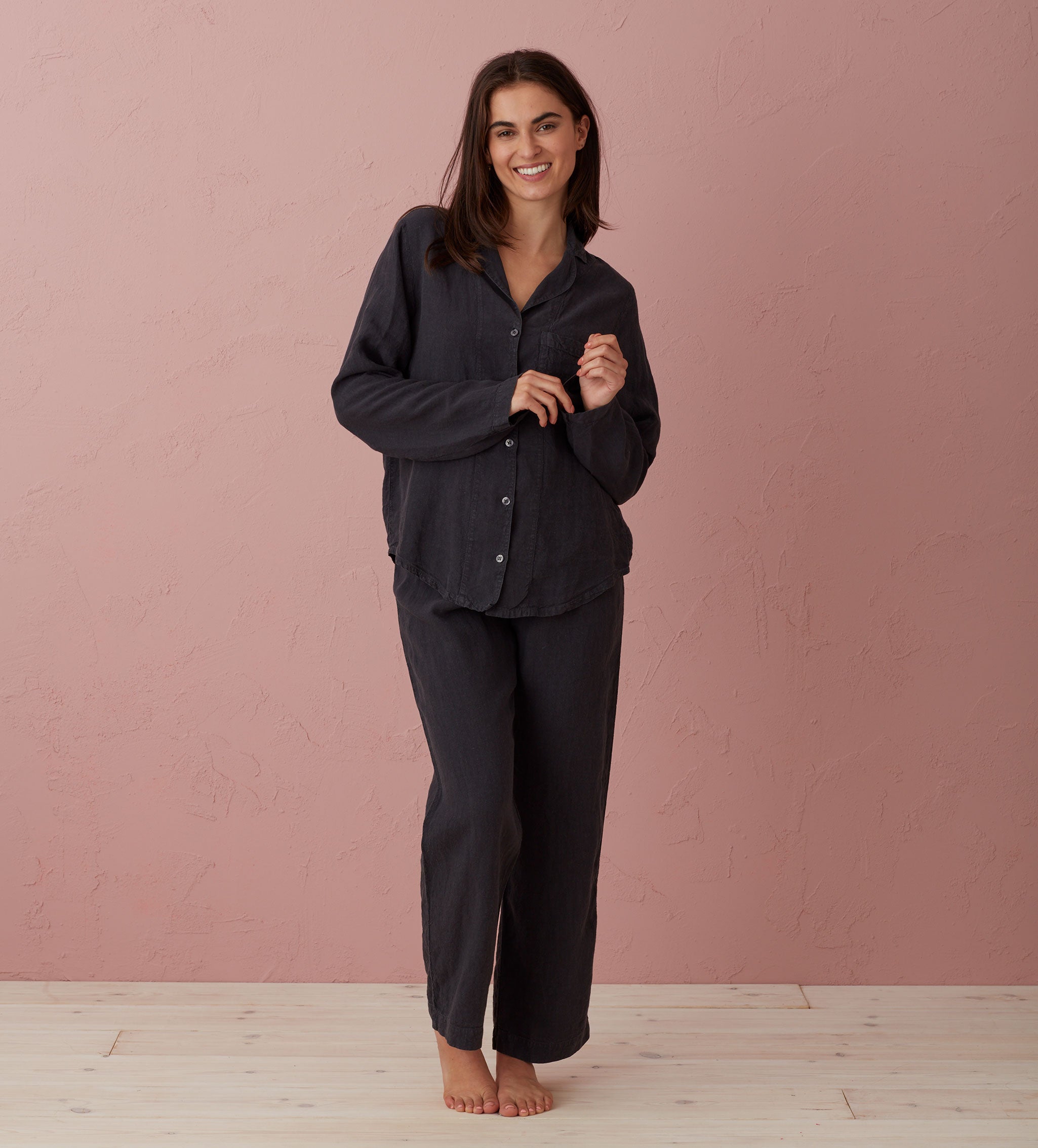 Graphite Polly 100% Linen Pajama Top for Women - Soft & Breathable Sleepwear for Summer Nights & Relaxation at Home