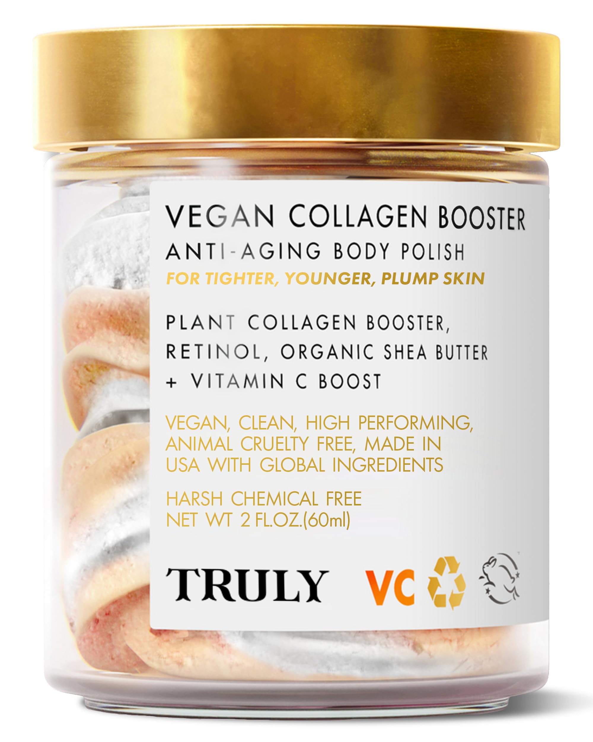 Truly Beauty Vegan Collagen Anti-Aging Body Polish with Retinol & Vitamin C - Shea Butter Whipped Body Cream for Women - Moisturizing Skin Care for Brighter, Firmer Skin - 2 Fl Oz - Perfect for Daily Hydration & Spa Nights