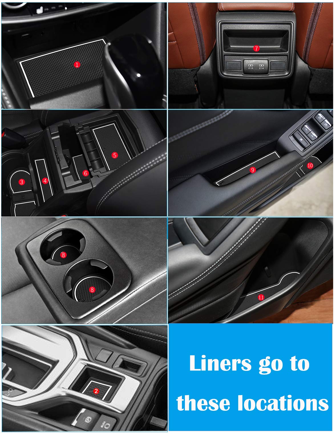 Premium Anti-Dust Mats for Subaru Forester 2019-2024 | Custom Interior Accessories Set (17pcs) | Cup Holder Liners, Center Console & Door Pads | Glow in Dark & White | Perfect for Road Trips & Daily Commute