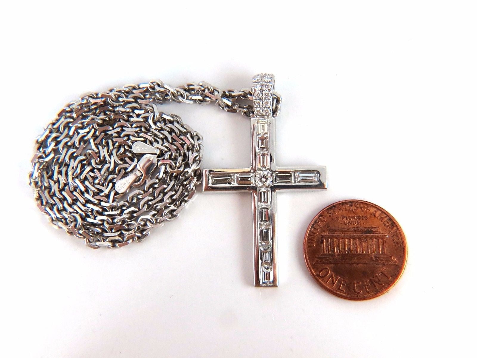2.40ct Natural Diamond Baguette & Round Cross Pendant Necklace in 14K Gold - Perfect for Gifts, Weddings & Religious Occasions