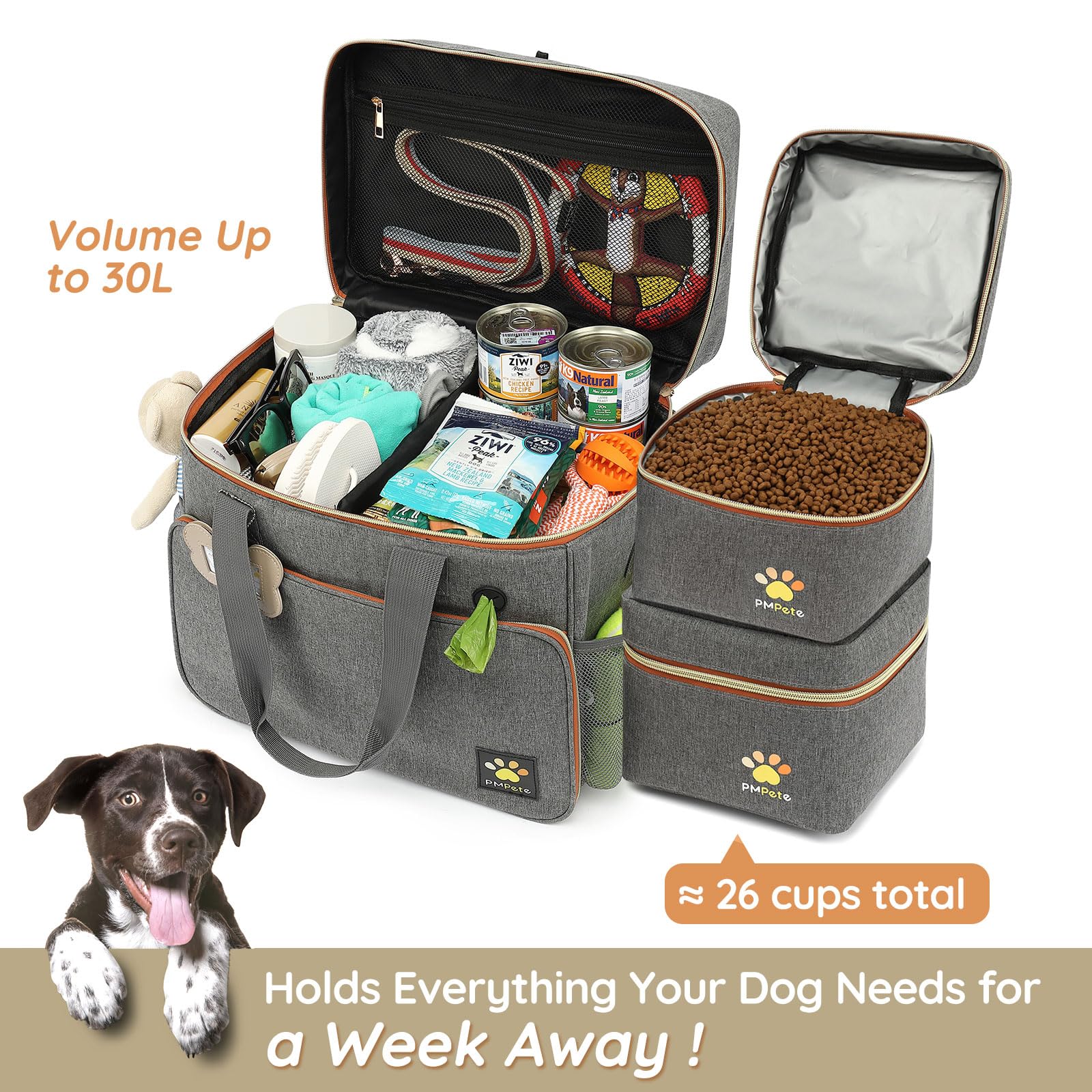 Durable Multi-Function Dog Travel Bag for Dogs & Cats - Waterproof Pet Carrier with Storage Pockets - Perfect for Overnight Trips, Vet Visits & Outdoor Adventures (Grey)