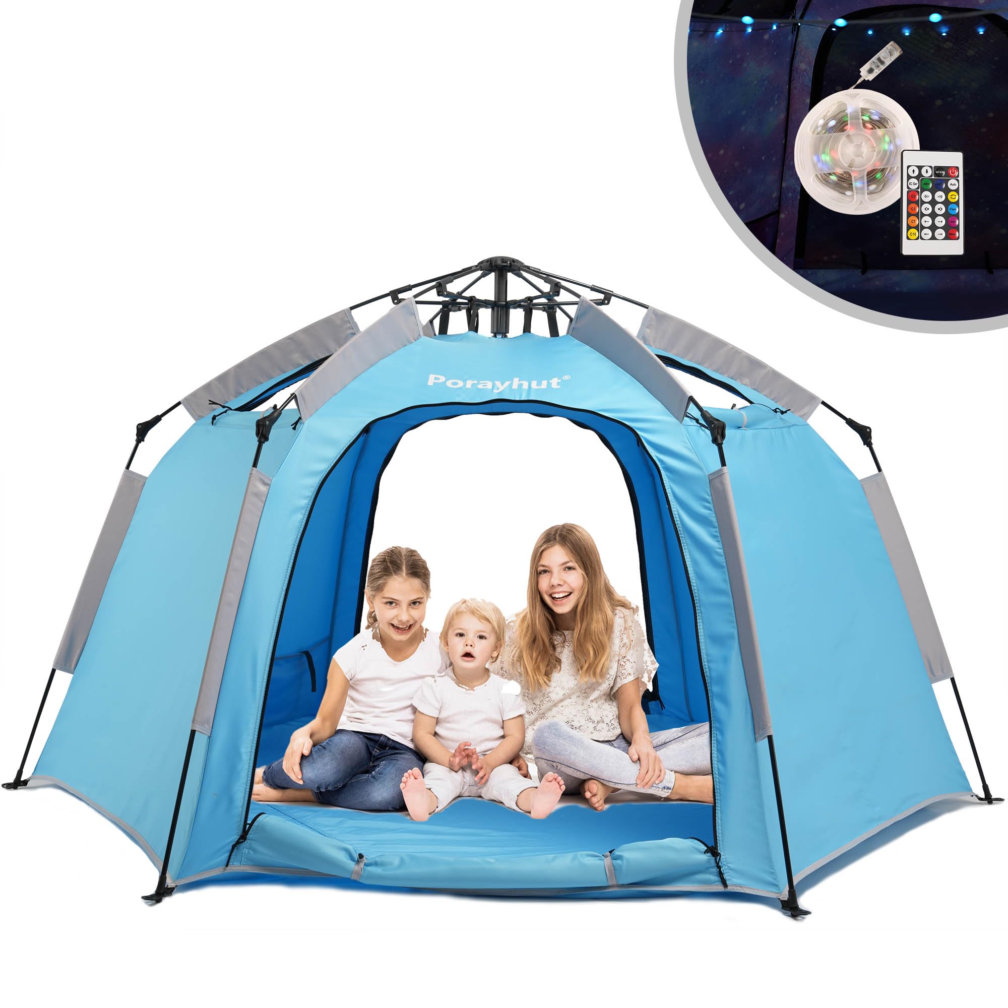 Portable Hexagon Kids Play Tent with LED Strip Lights - Indoor Children Playhouse, Easy Setup Space Tent for 4-5 Kids, Dream Tent for Nighttime Play & Birthday Gifts - Perfect for Bedroom, Nursery, Playroom, and Birthday Parties