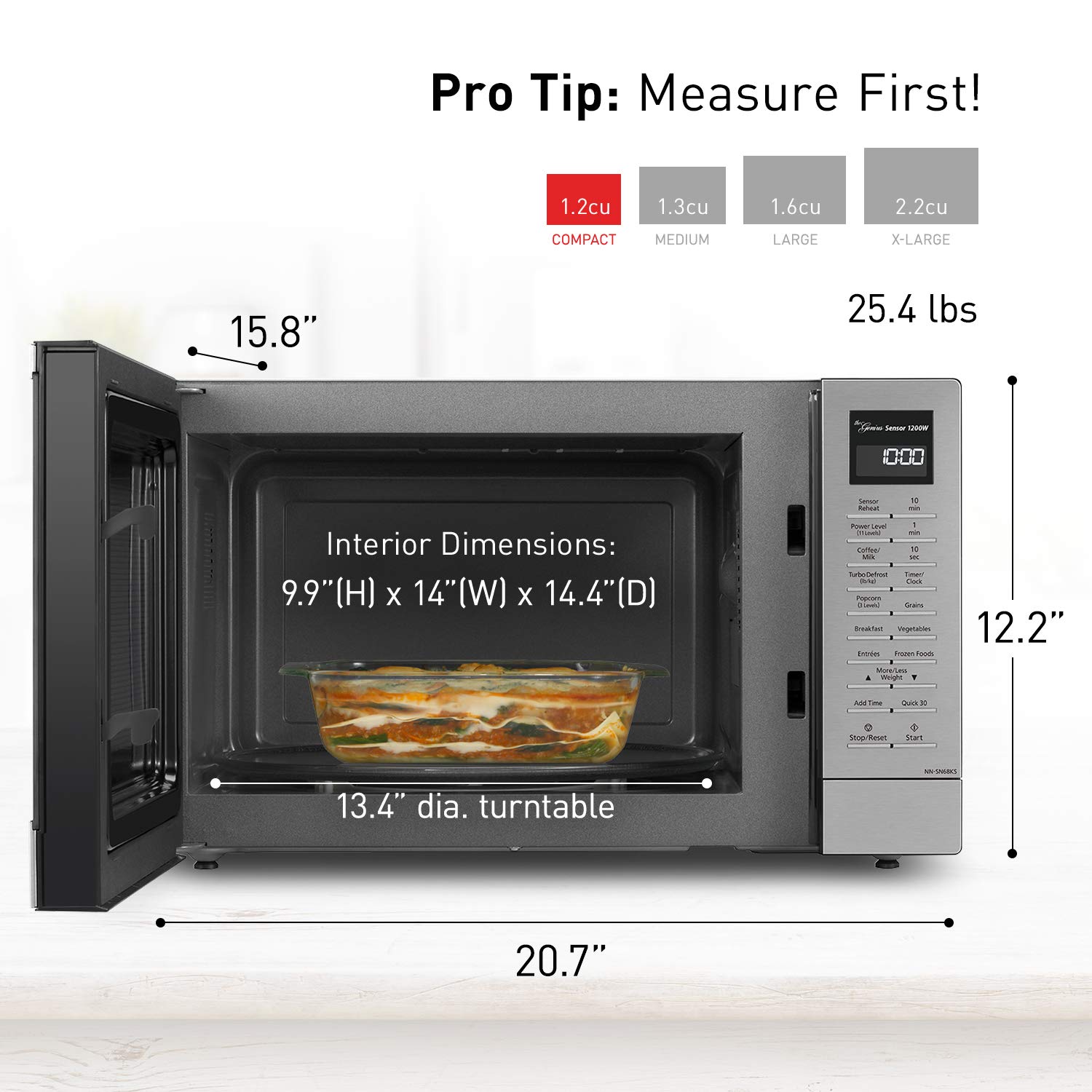 Panasonic NN-SN68KS 1200W Compact Microwave Oven with Sensor Cooking, Popcorn Button & Turbo Defrost - 1.2 cu.ft Stainless Steel for Small Kitchens, Dorms & Office Break Rooms