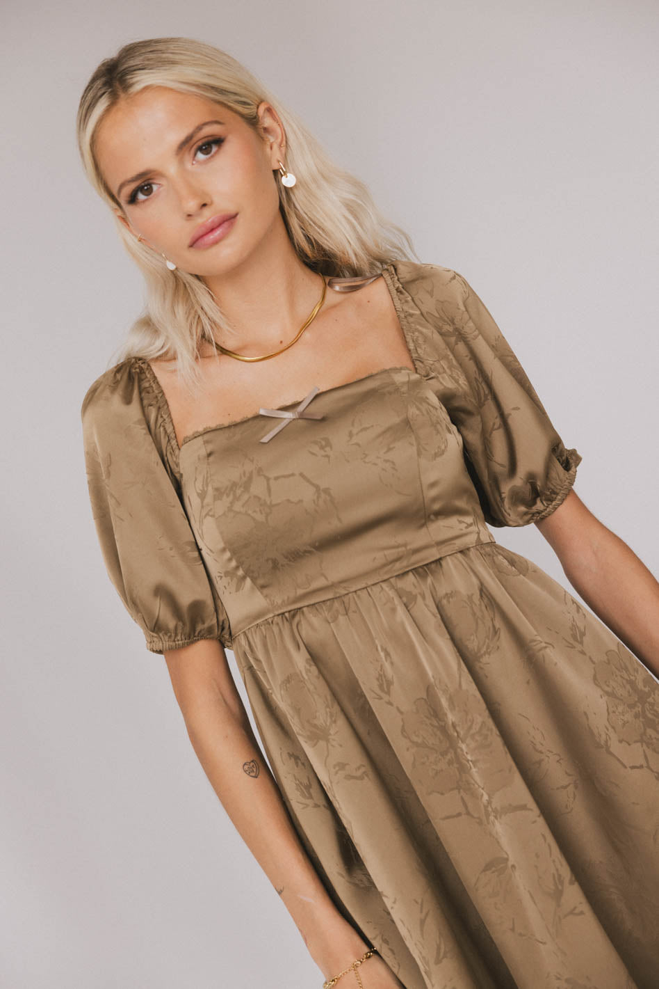 Alexis Women's Satin Mini Dress in Olive Green - Elegant Party Cocktail Dress for Night Out, Date Night & Special Occasions - Final Sale