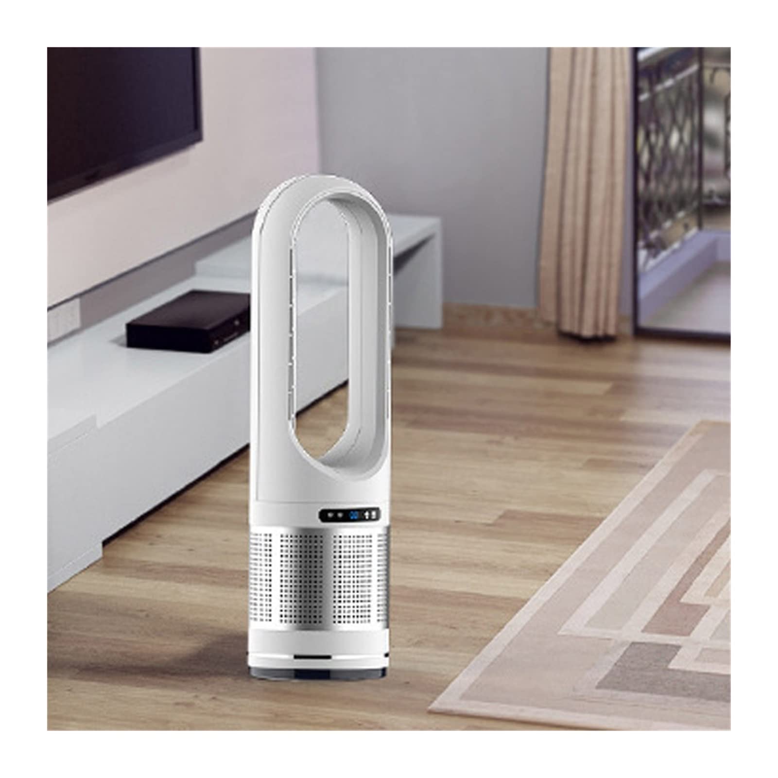 18 Inch Bladeless Tower Fan with Warm & Cool Air - Quiet, Multi-Speed, Safe No-Blade Design, Air Purification - Perfect for Bedroom, Office & Living Room (Silver)