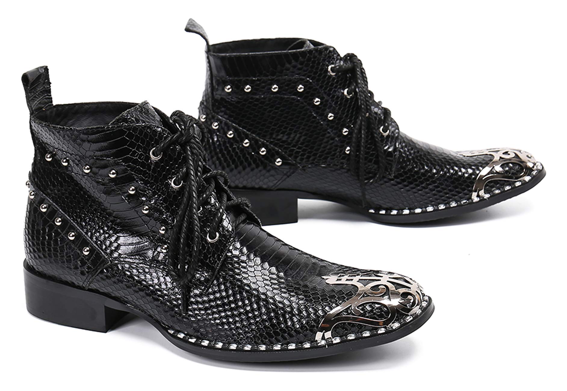 Authentic Santimon Men's Western Boots - Genuine Leather with Metal Tip & Lace Up Design - Stylish Dress Boots for Cowboy, Rodeo & Night Out