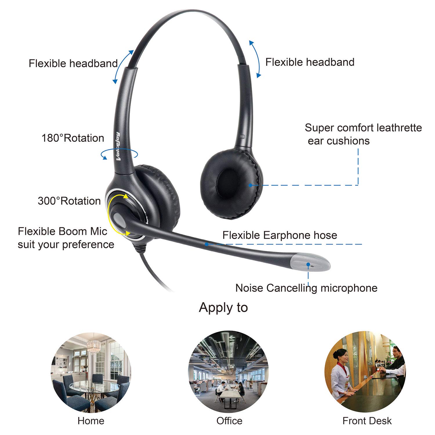 VoiceJoy Binaural Noise Cancelling Headset with Quick Disconnect (QD) Microphone - Compatible with Plantronics QD Connectors | Perfect for Call Centers, Office Meetings & Remote Work