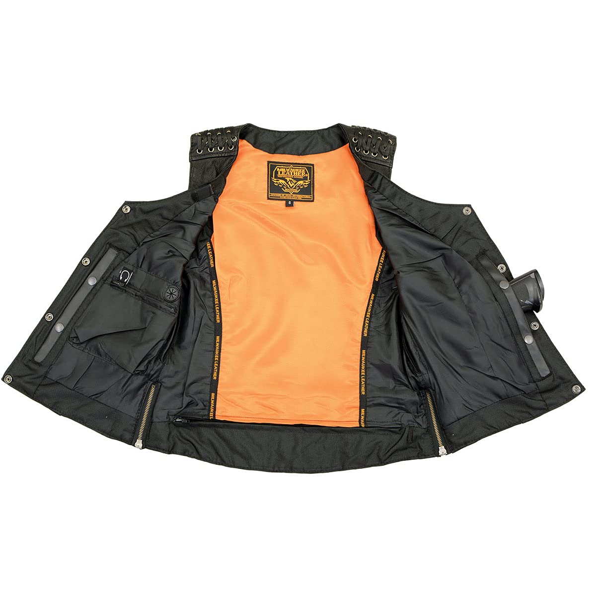 Milwaukee Leather MLL4525 Women's Black Leather Motorcycle Vest - Lightweight Lace-to-Lace Design with Lower Zip Expansion - Perfect for Riding, Biker Events & Casual Outfits