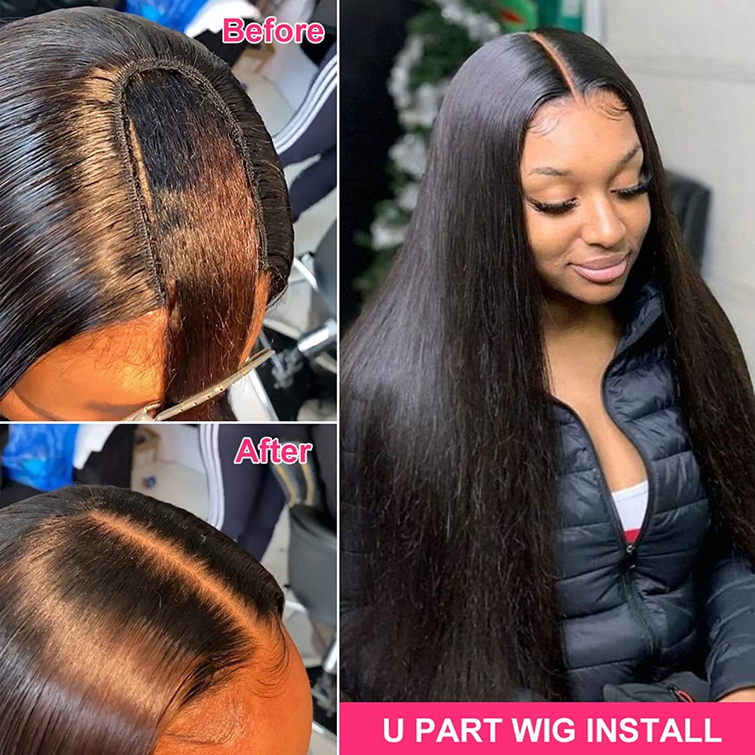 26 Inch U Part Human Hair Wigs for Black Women - Straight Brazilian Virgin Hair Wig with 180% Density, Glueless & Beginner Friendly - Perfect for Daily Wear, Parties & Special Occasions