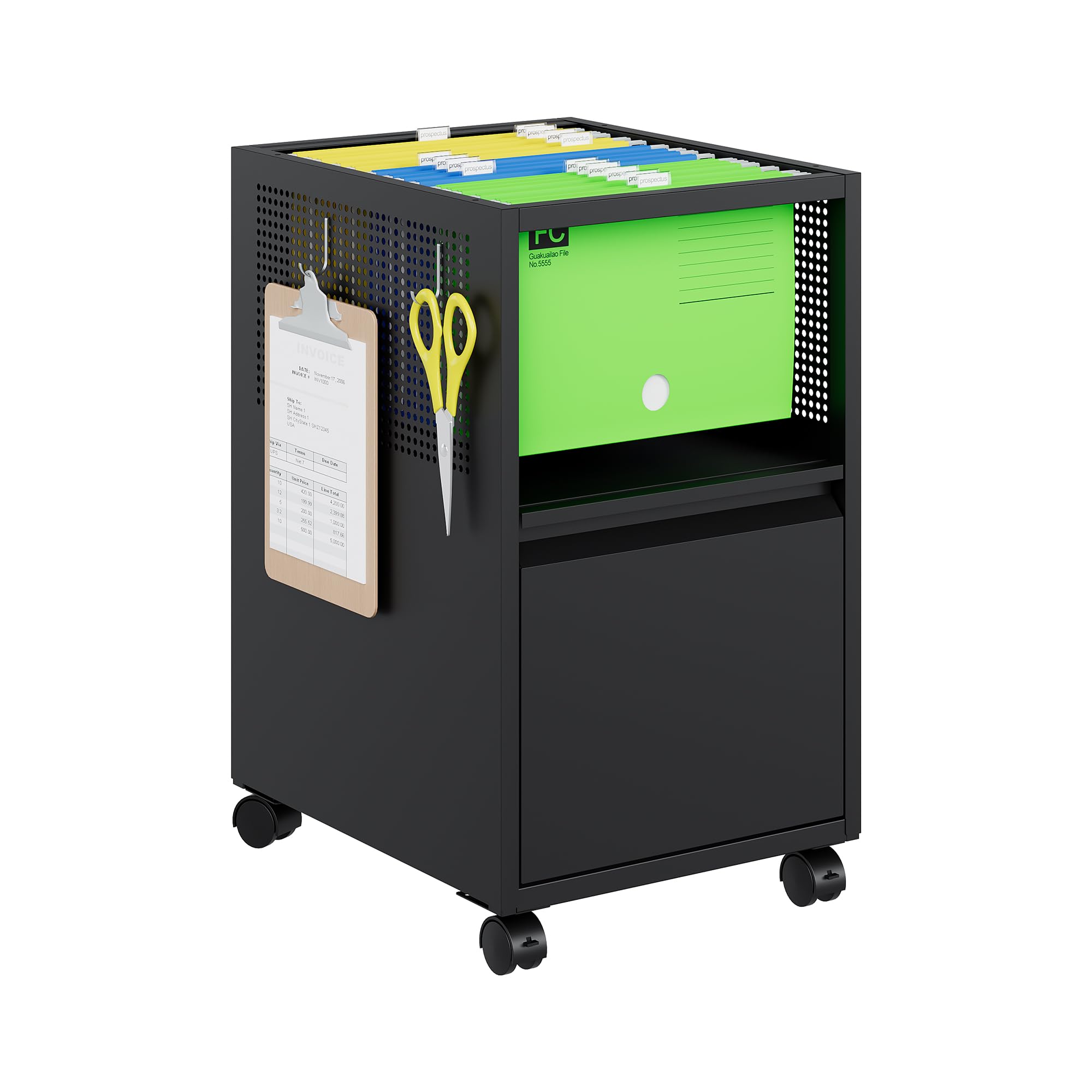 Metal Rolling File Cabinet with Sliding Cover & Wheels - Locking Mobile Storage Cart for Office, Home & Classroom (1 Drawer) - Perfect for Organizing Documents, Tools & Supplies