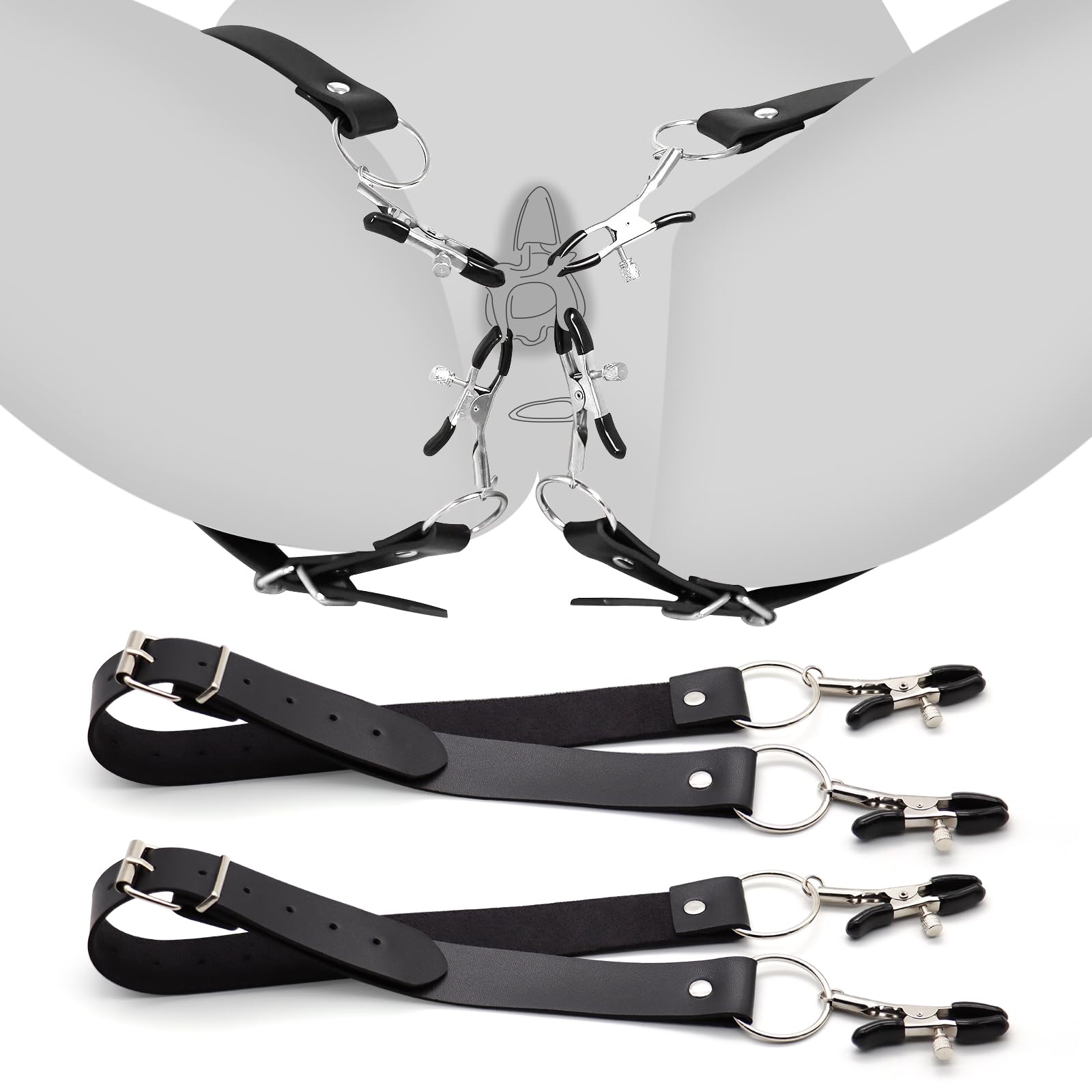 BDSM Bondage Gear Set for Couples - Adult Sex Toys & Accessories Including Nipple Clamps, Labia Spreader, Clit Stimulator & Restraint Straps - Enhance Intimacy & Kinky Pleasure for Women (Bedroom Play, Spicing Up Relationships, BDSM Exploration)