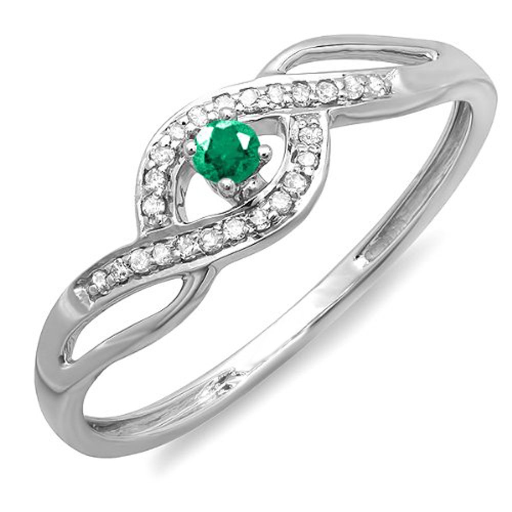Dazzlingrock 10K White Gold Round Cut Emerald & Diamond Women's Engagement Ring - Perfect for Bridal, Promise, and Anniversary Gifts