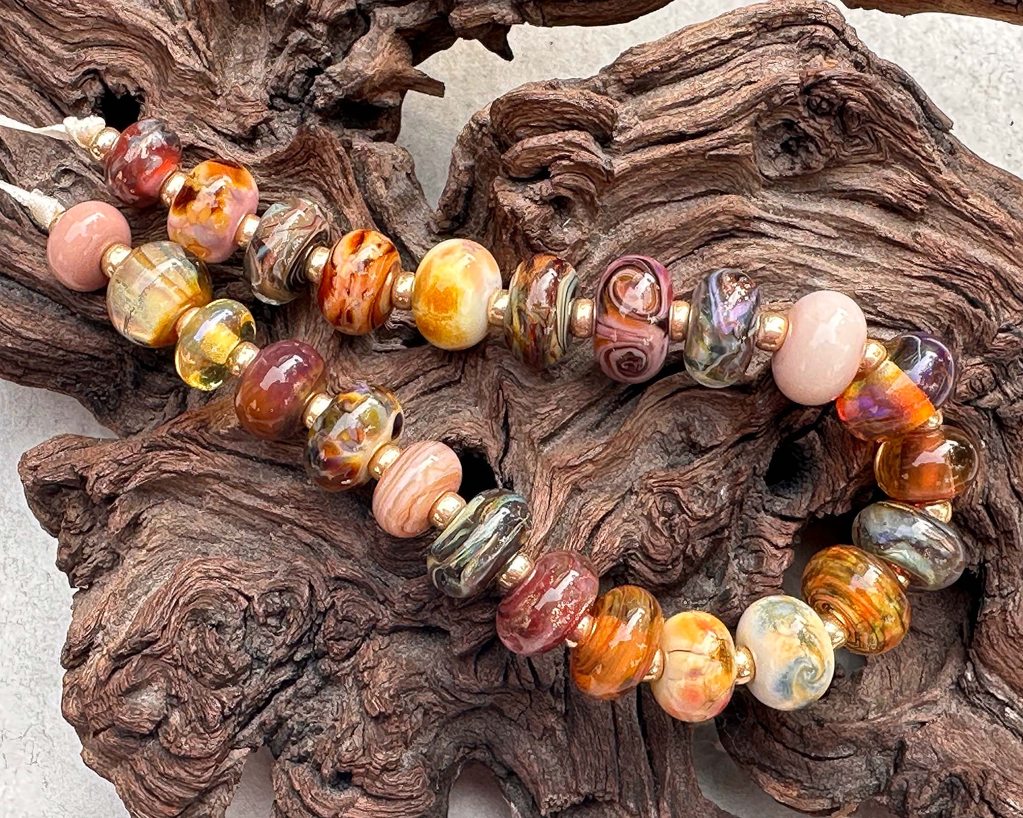 24-Piece Brown Lampwork Beads Set for Jewelry Making - Handmade Glass Beads for Bracelets, Necklaces & DIY Crafts - Perfect for Beaders and Artisans