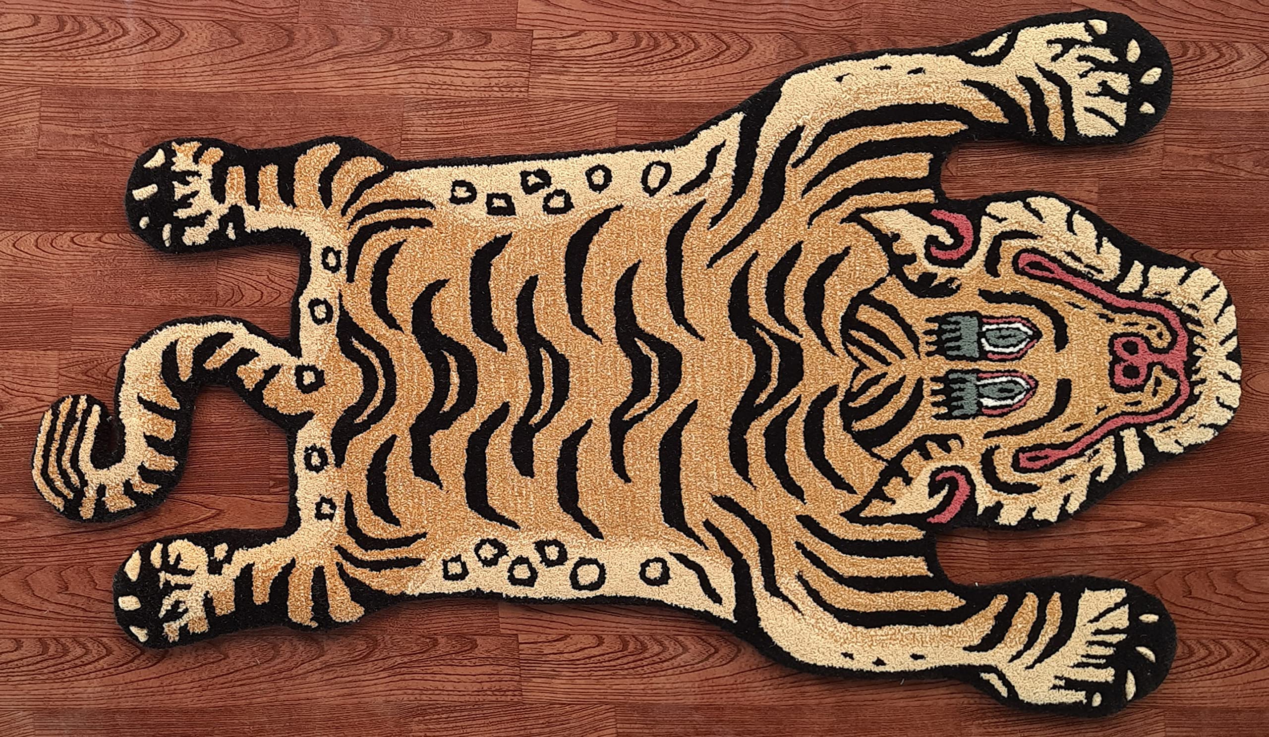 Handmade 100% Wool Tibetan Tiger Skin Pattern Rug 3x5 ft - Tufted Animal Print Carpet for Living Room, Bedroom & Home Decor | Boho Chic, Luxury Floor Mat for Cozy Spaces