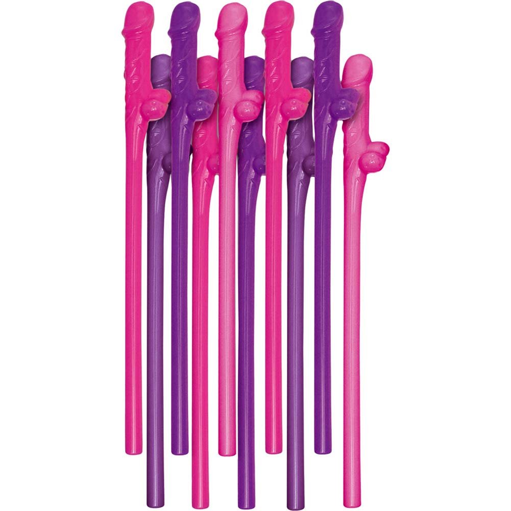 Bachelorette Party Pink and Purple Pecker Straws - 10 Pack Fun Drinking Straws for Bachelorette Parties, Bridal Showers, Girls Night Out, and Themed Events