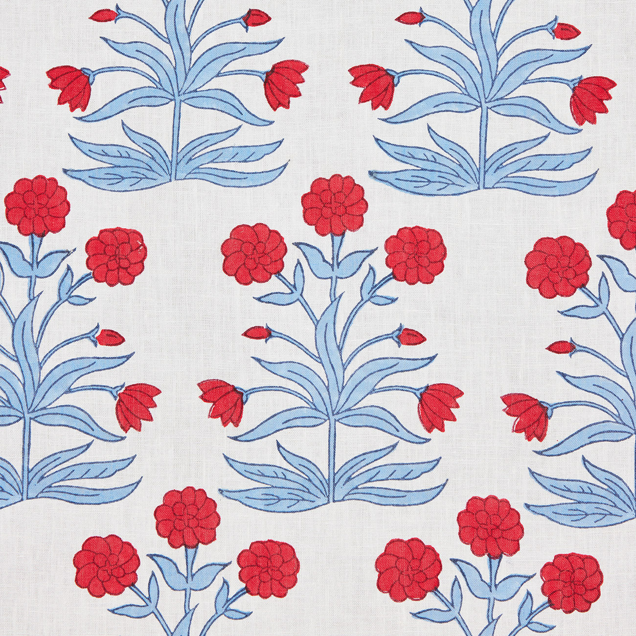Authentic Mughal Block Printed Linen Fabric - Crimson Sky Design | Handmade Indian Textile for Home Decor, Clothing & DIY Crafts