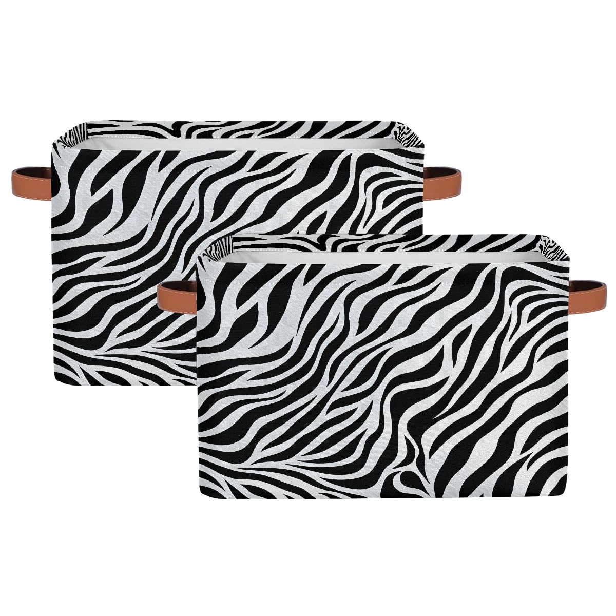 Zebra Print Foldable Storage Baskets with Handles - 2 Pack Decorative Storage Bins for Shelves, Home Organization | Perfect for Bedroom Closet, Bathroom & Laundry Room Storage
