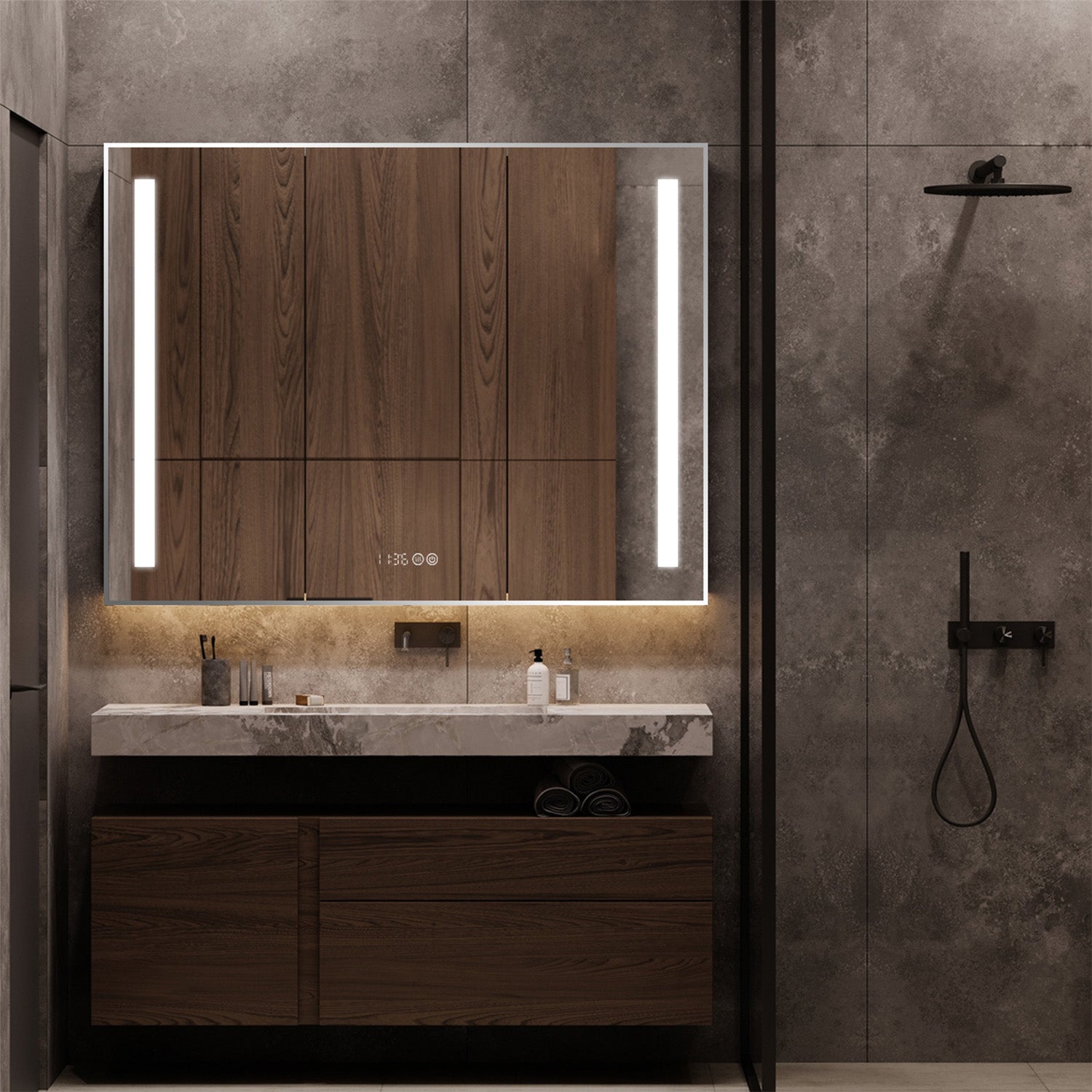 Häfele Rectangle Bathroom Mirror with Demister and LED Lighting - IP44 Waterproof for Fog-Free Shaving & Makeup Application