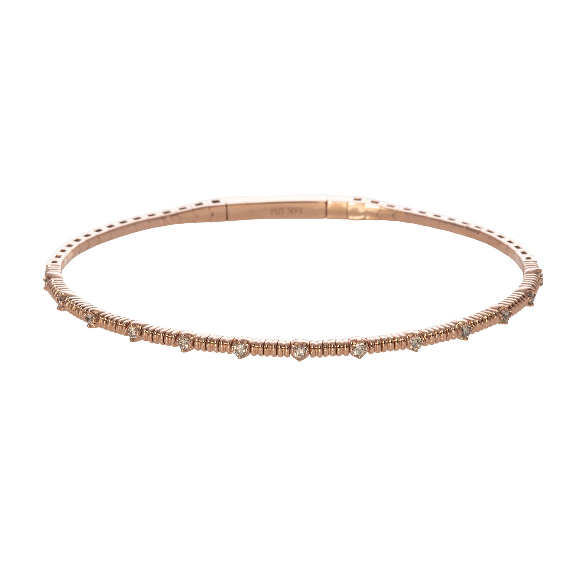 14K Rose Gold Diamond Station Ribbed Flexible Bangle Bracelet for Women - Perfect for Weddings, Parties & Everyday Elegance
