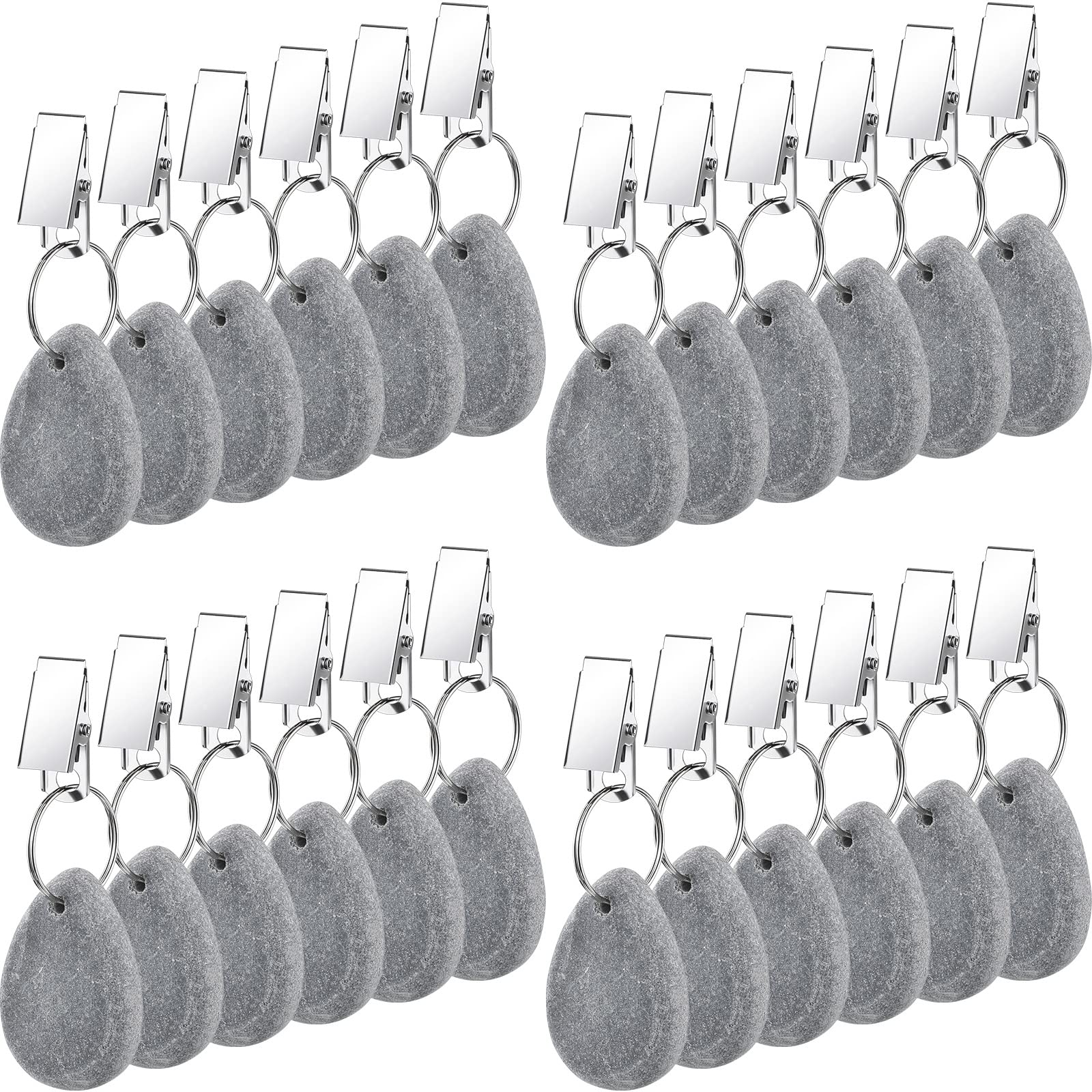 24-Piece Marble Teardrop Tablecloth Weights with Metal Clips - Decorative Table Cover Weights for Outdoor, Picnic, Party & Wedding Events - Light Gray Stone Hangers for Secure Table Setting