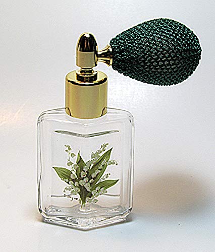 Refillable Empty Glass Perfume Atomizer Bottle with Floral Design & Green Squeeze Bulb Sprayer - Portable Travel Size for Purse, Gym Bag & On-the-Go Fragrance Refills