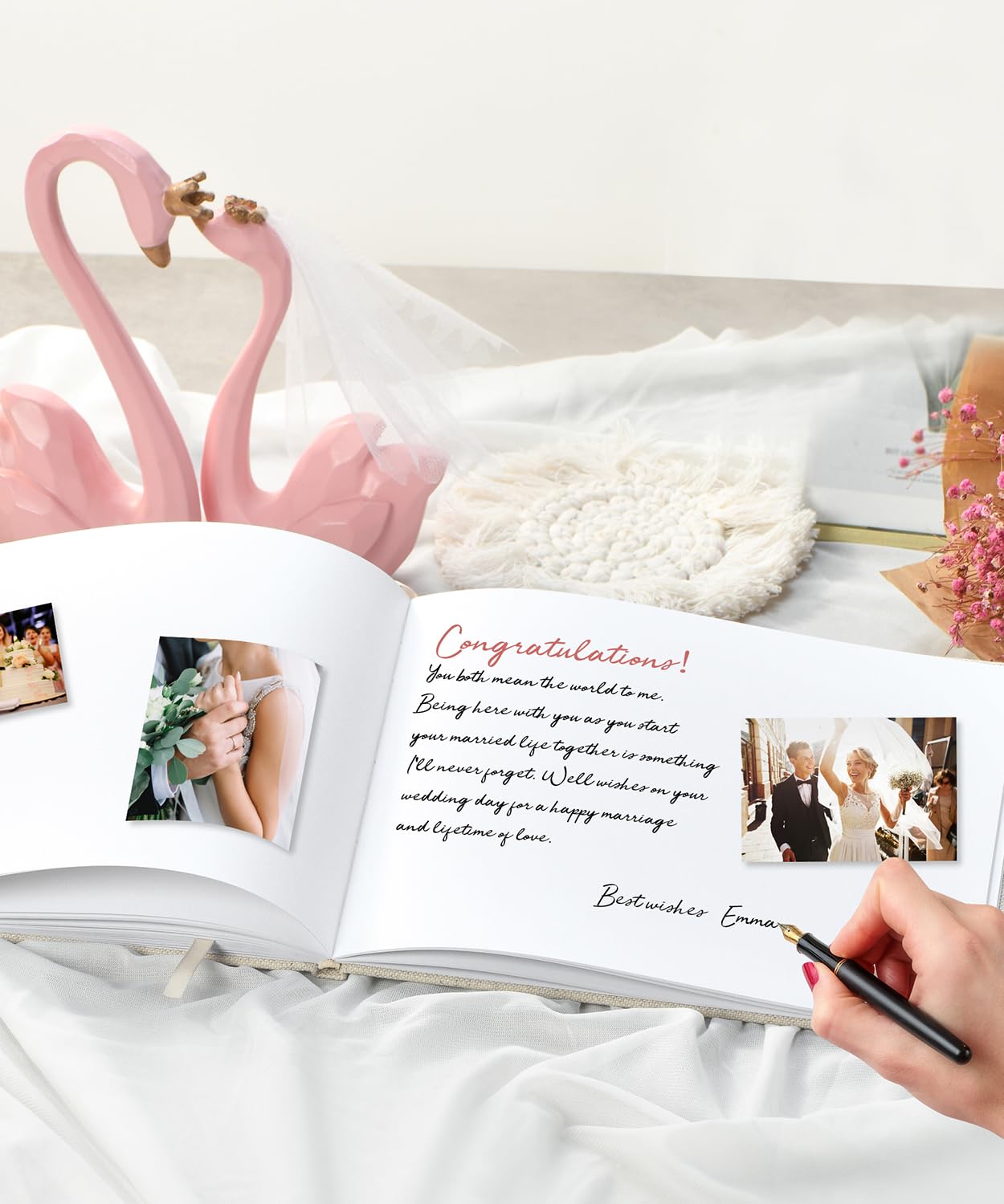 Elegant Wedding Guest Book - Classic Guest Book for Wedding Reception, Baby Shower, Bridal Shower, Birthday & Graduation - 100 Blank Pages for Signatures & Photos - Beige Guest Sign in Book - Perfect for Wedding Memories, Baby Shower Keepsakes & Special Events