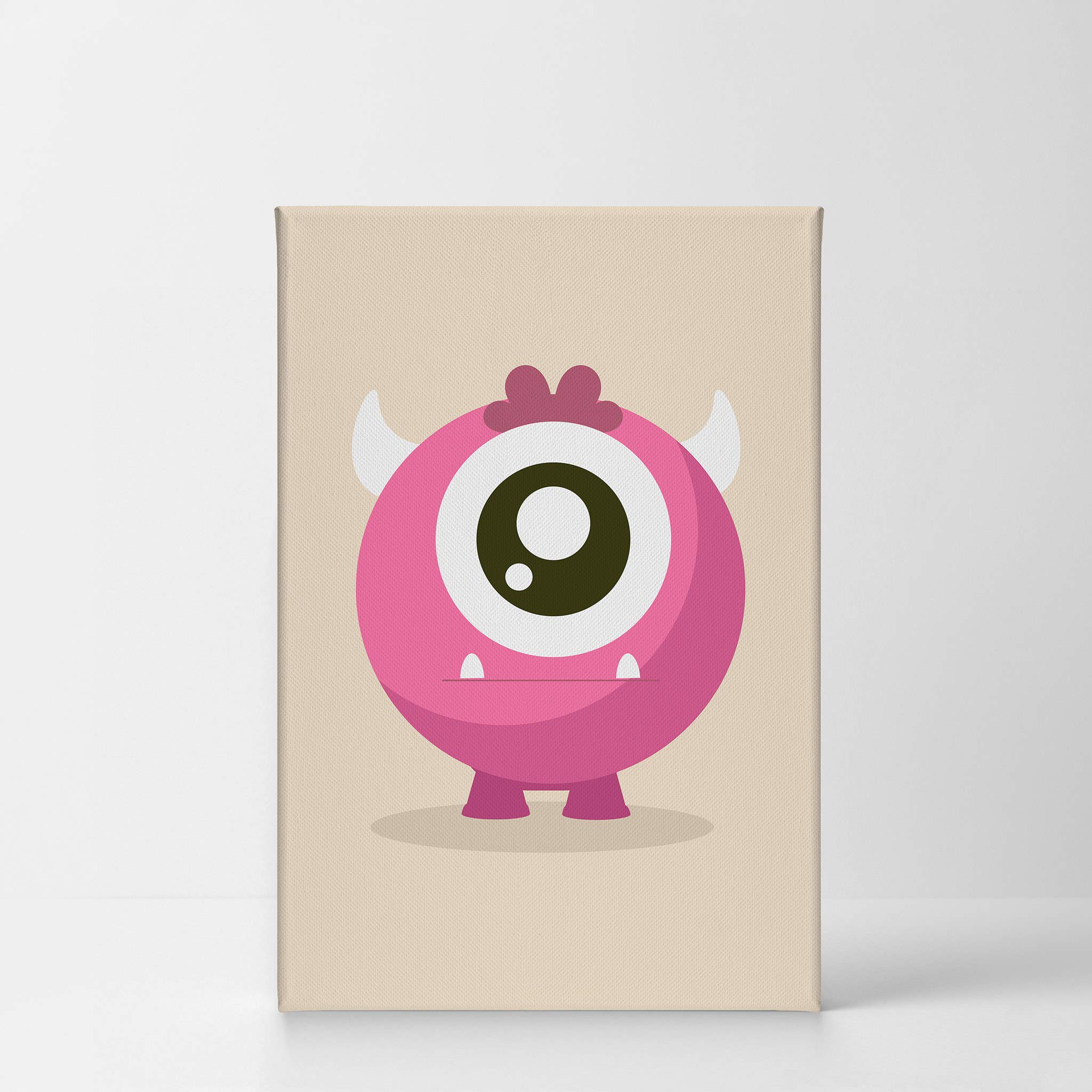 Smile Art Design Cute Pink Monster Canvas Print - 22x15 Inch Kids Room Wall Art, Nursery Decor, Ready to Hang, Made in USA | Perfect for Baby Rooms, Playrooms & Children's Bedrooms